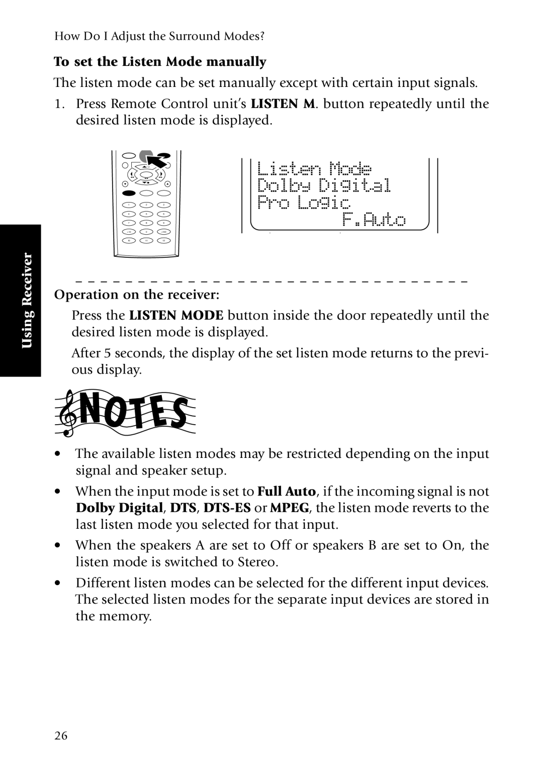 Kenwood KRF-X7775D Pro, To set the Listen Mode manually 