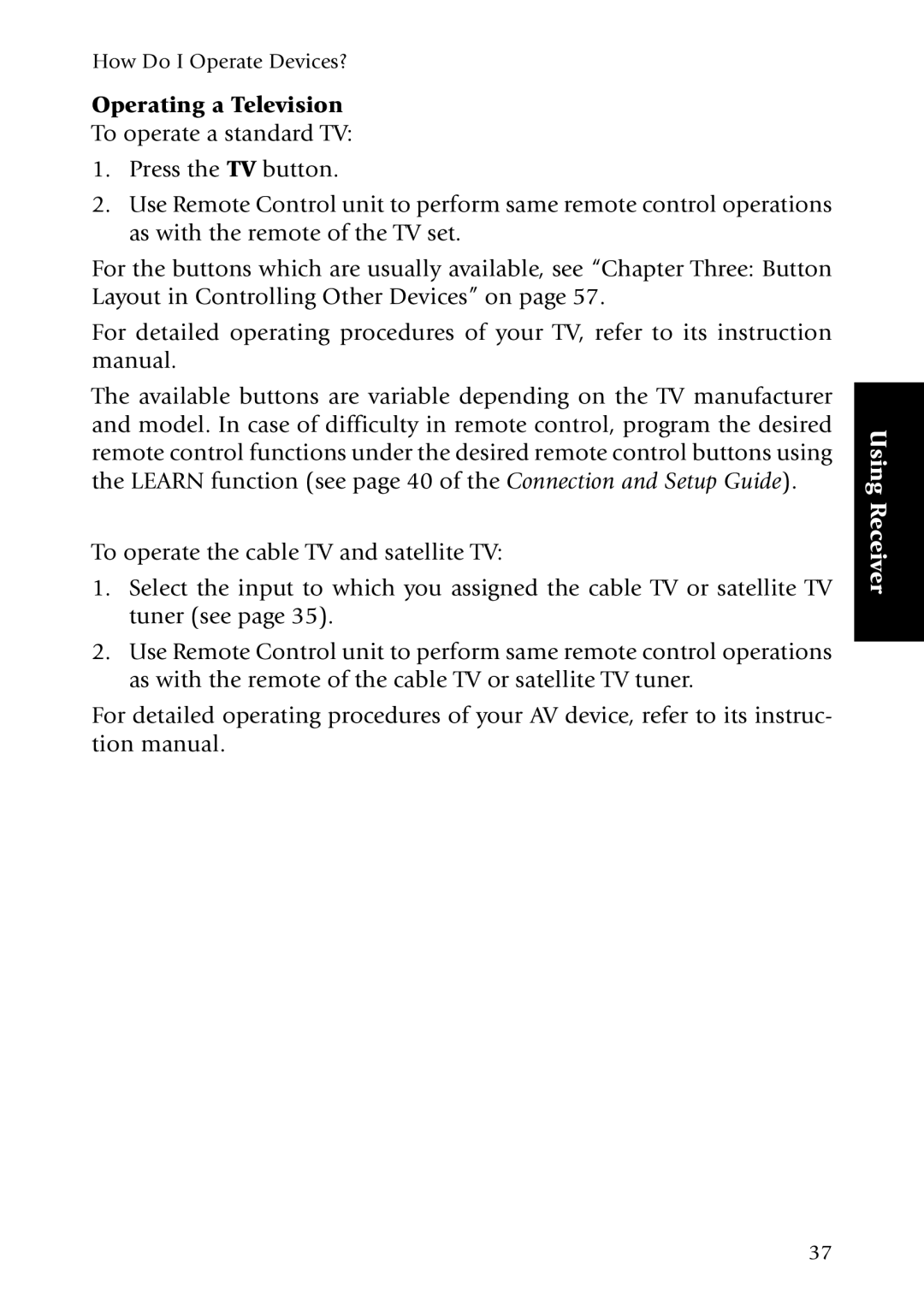 Kenwood KRF-X7775D manual Operating a Television 