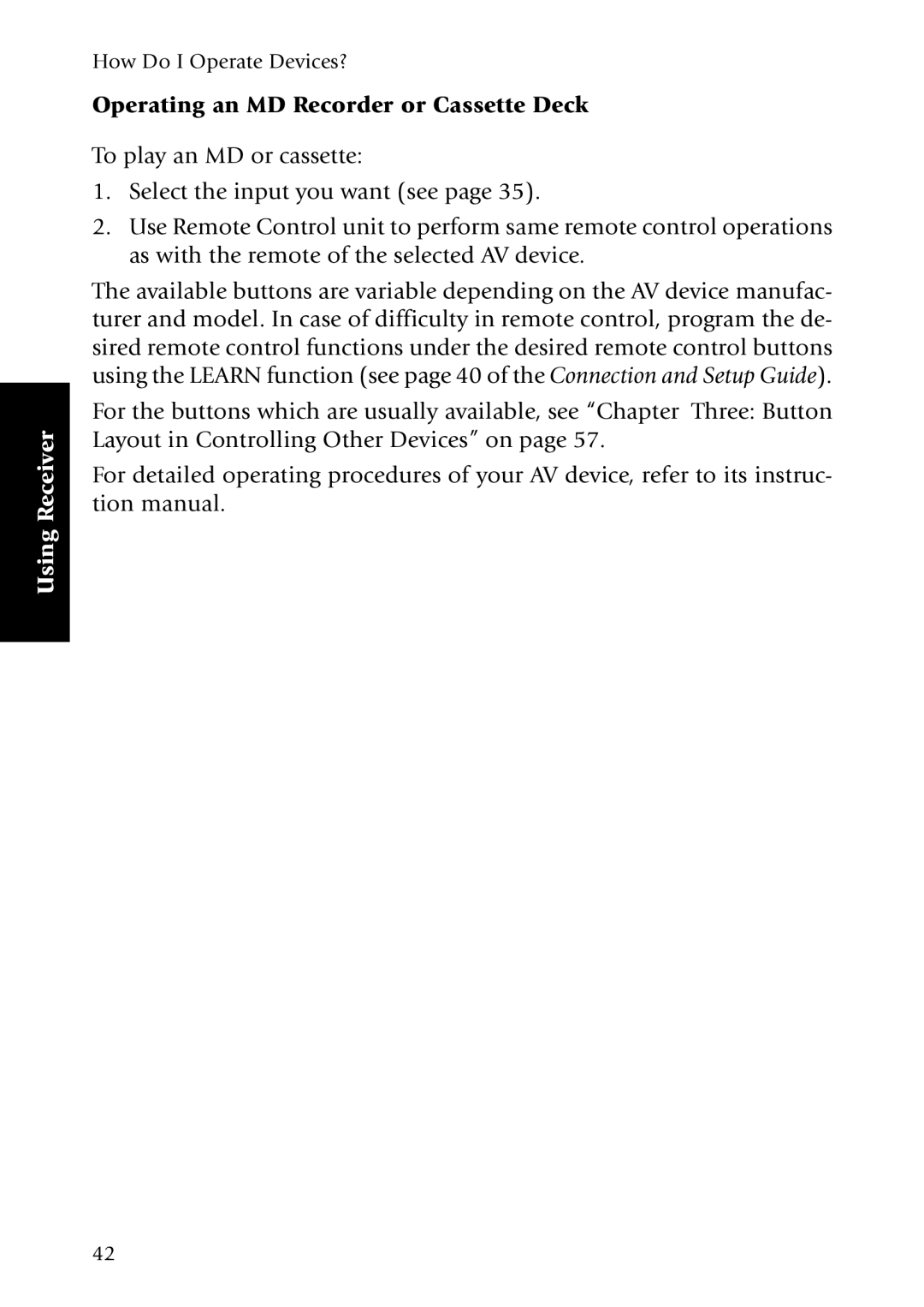 Kenwood KRF-X7775D manual Operating an MD Recorder or Cassette Deck 