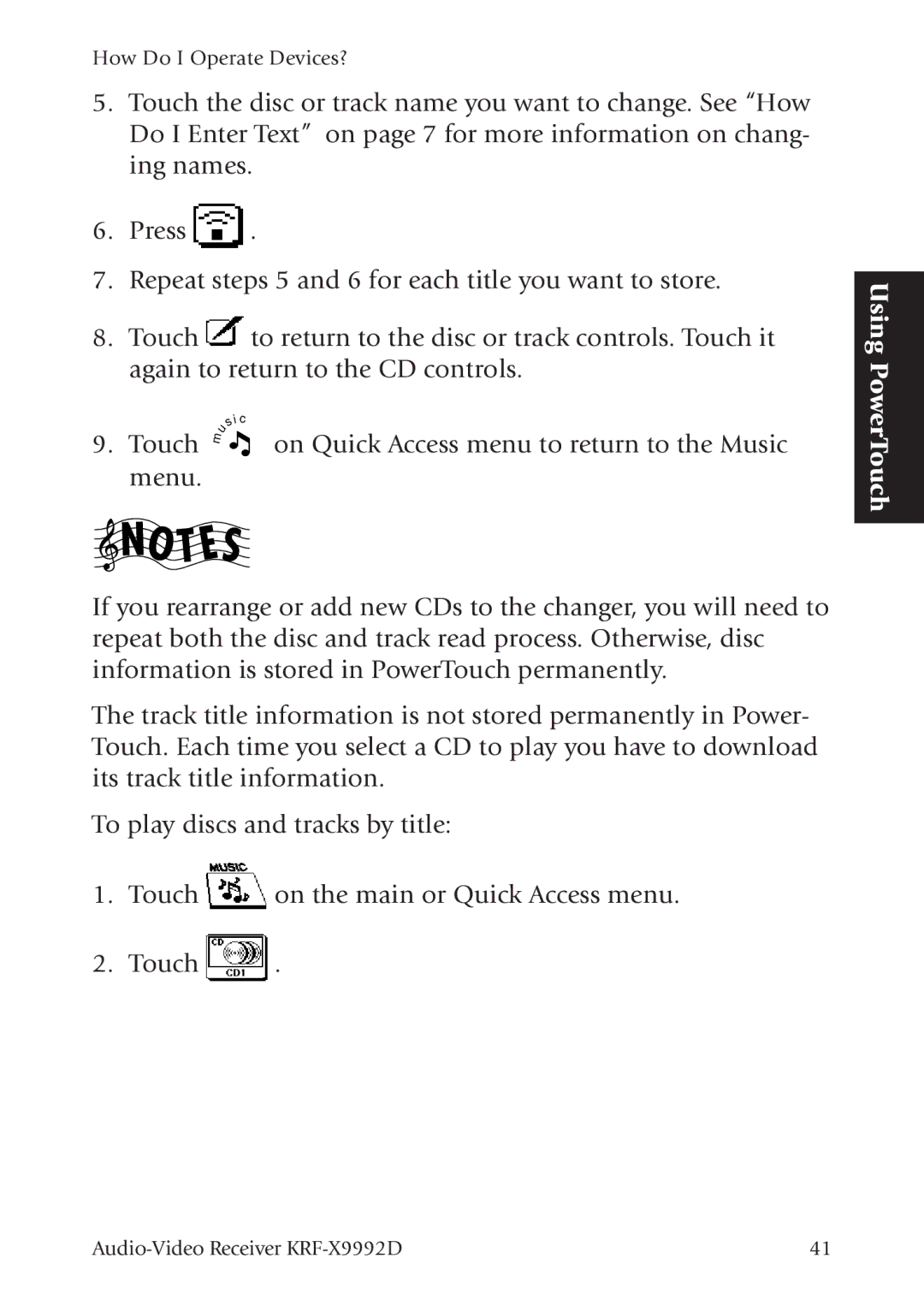 Kenwood KRF-X9992D manual Using PowerTouch 