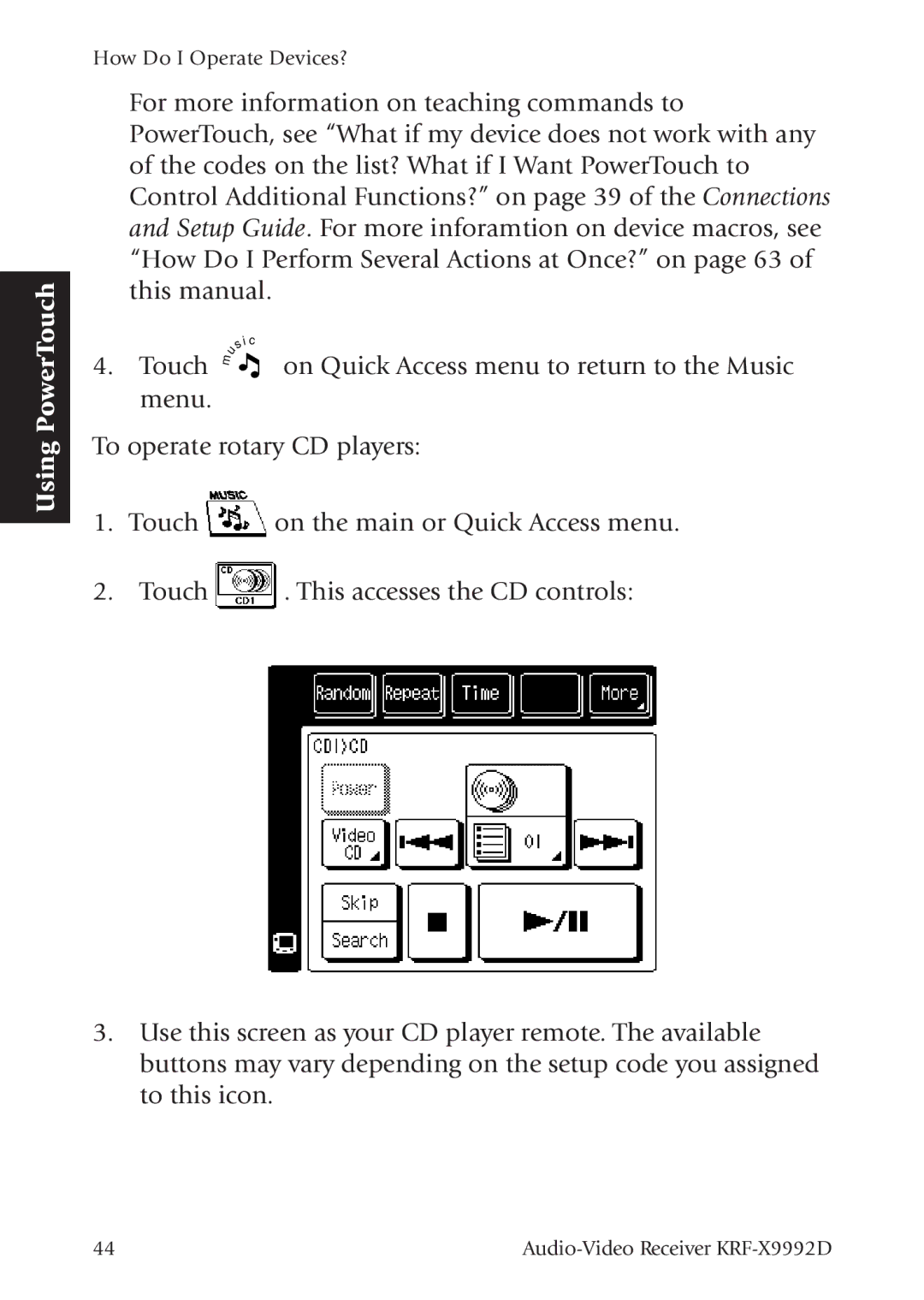 Kenwood KRF-X9992D manual Using PowerTouch 