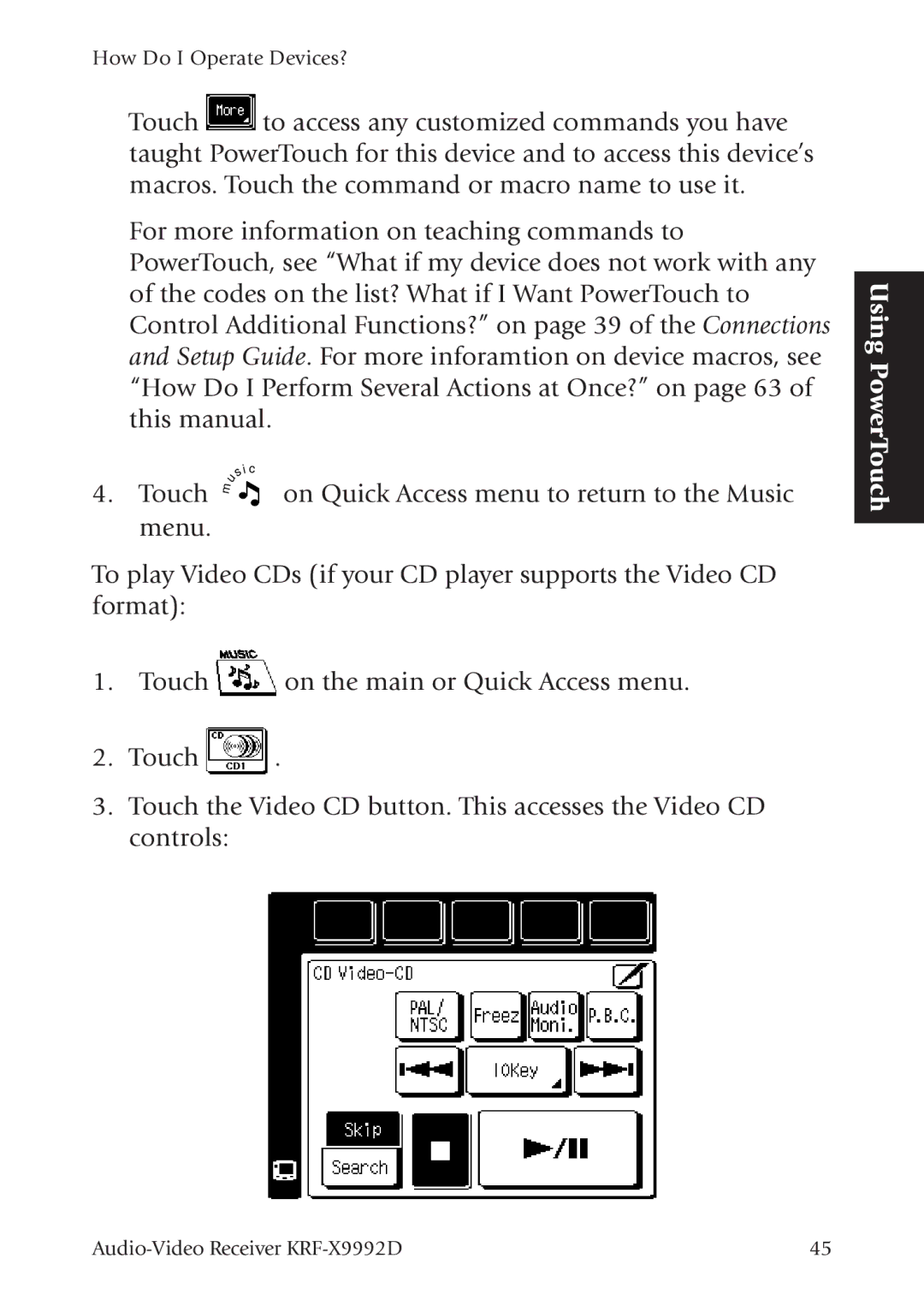 Kenwood KRF-X9992D manual Using PowerTouch 