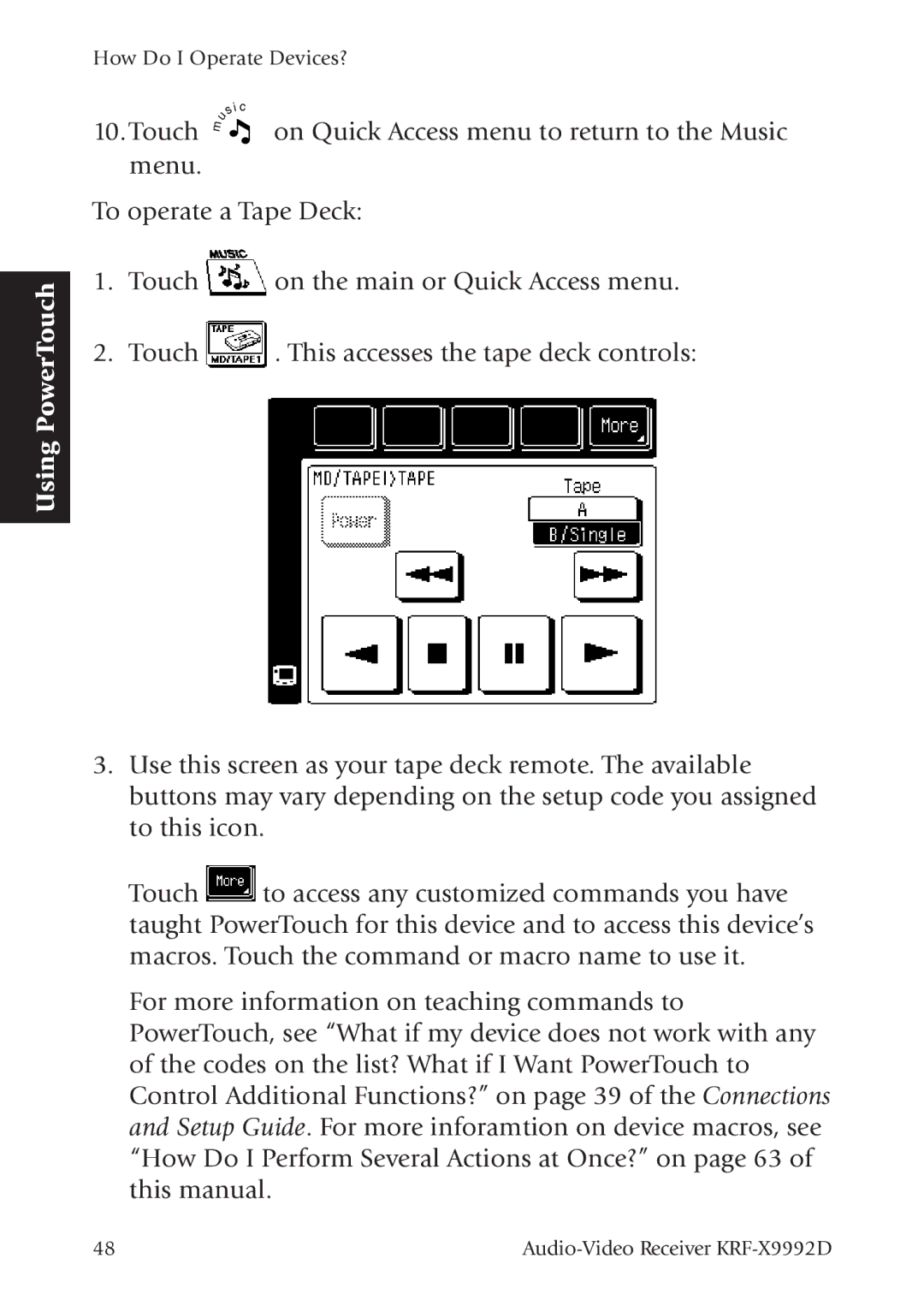 Kenwood KRF-X9992D manual Using PowerTouch 