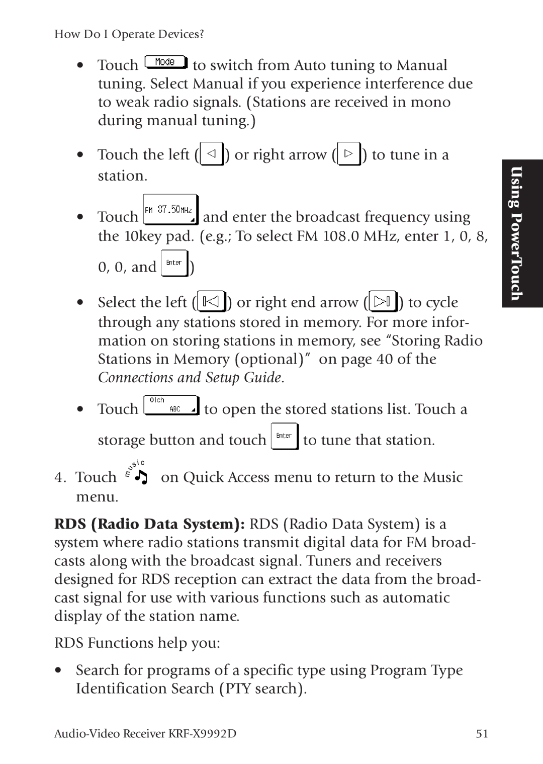 Kenwood KRF-X9992D manual Using PowerTouch 