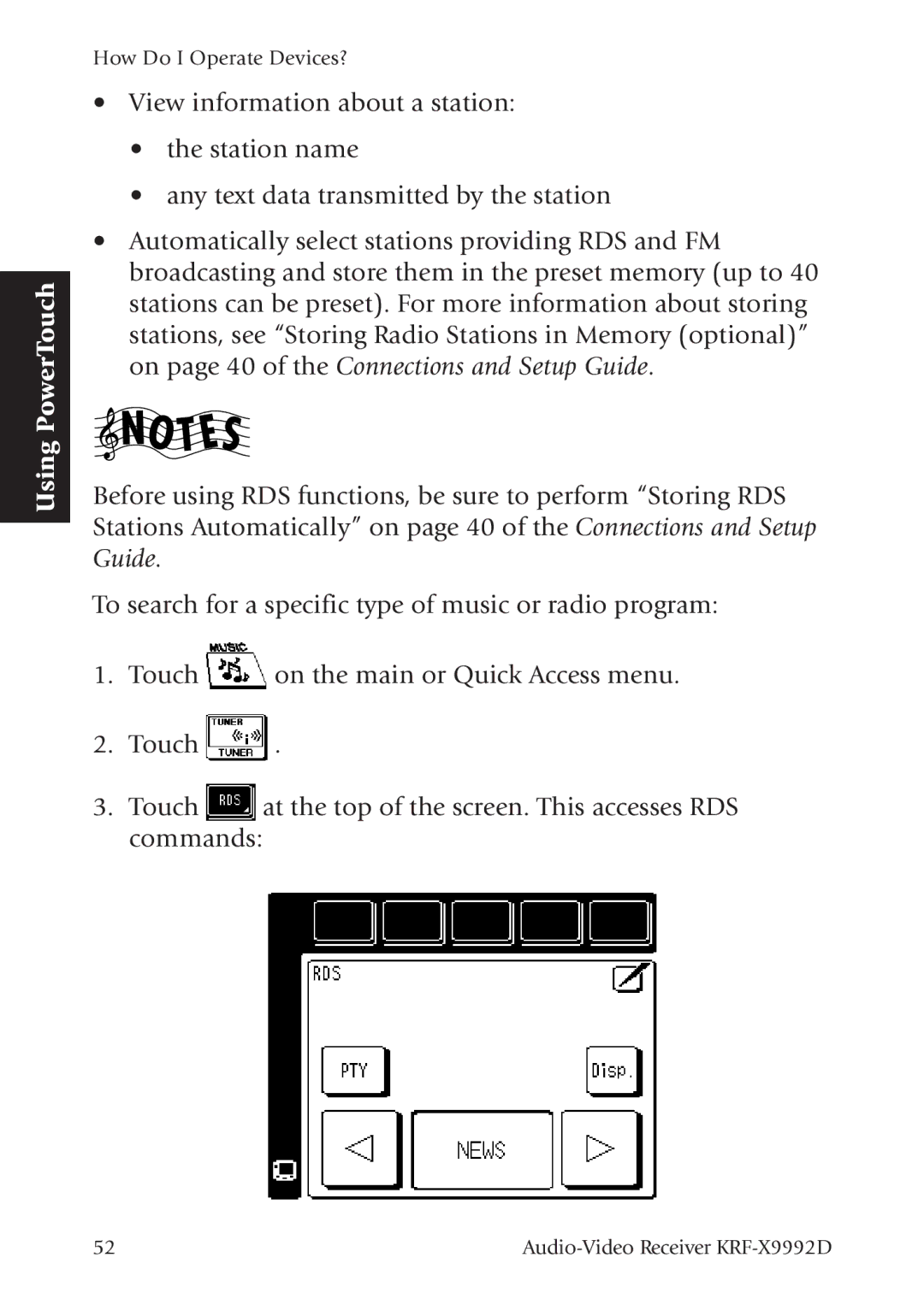 Kenwood KRF-X9992D manual Using PowerTouch 