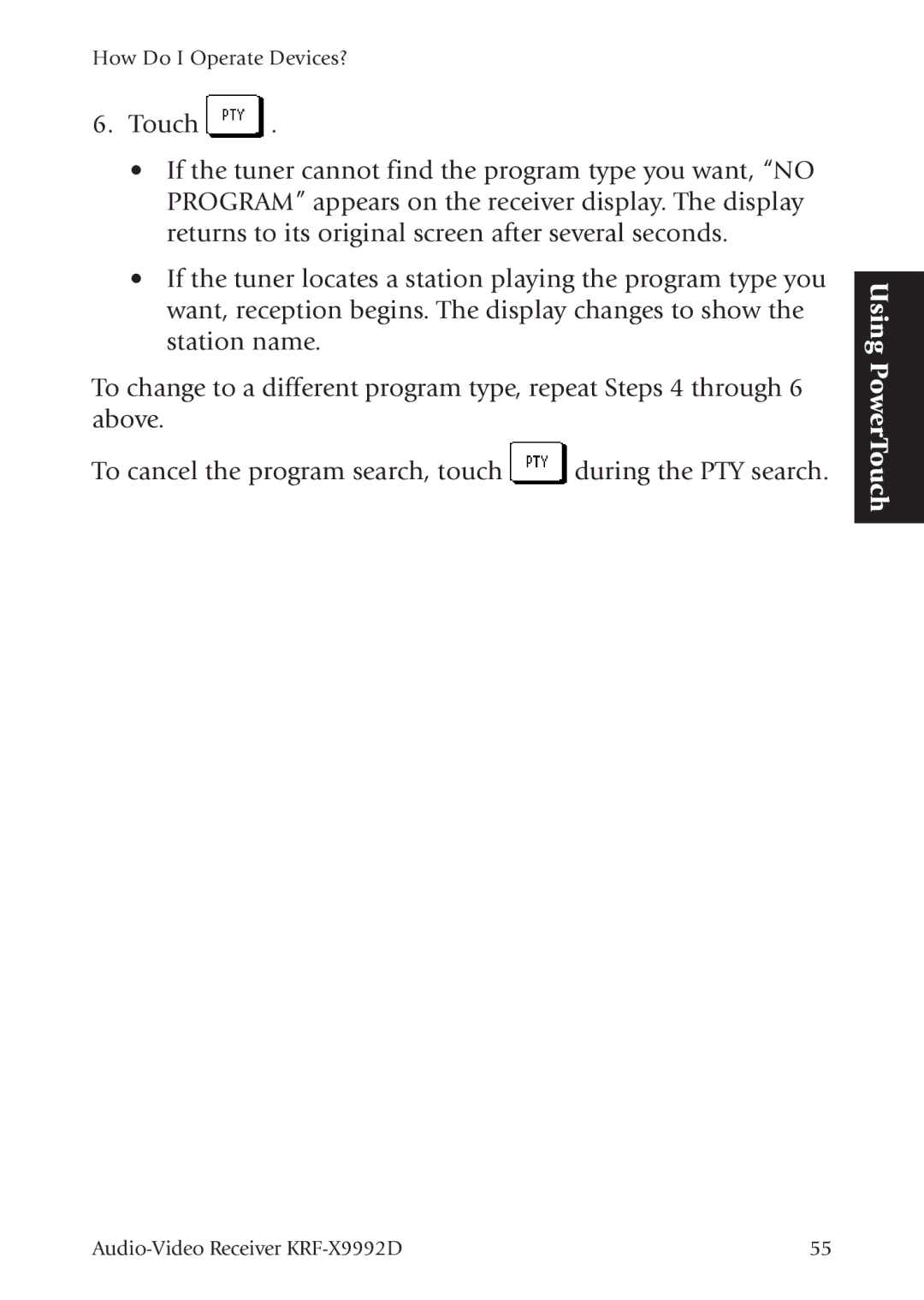 Kenwood KRF-X9992D manual Using PowerTouch 