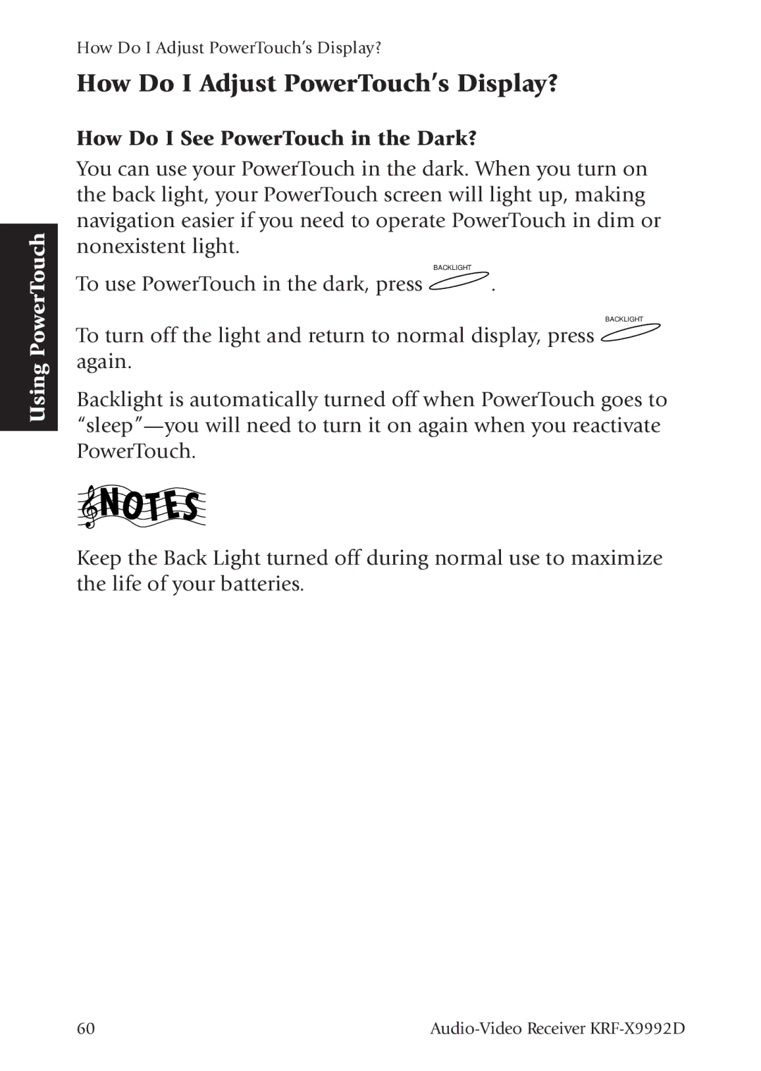 Kenwood KRF-X9992D manual How Do I Adjust PowerTouch’s Display?, How Do I See PowerTouch in the Dark? 