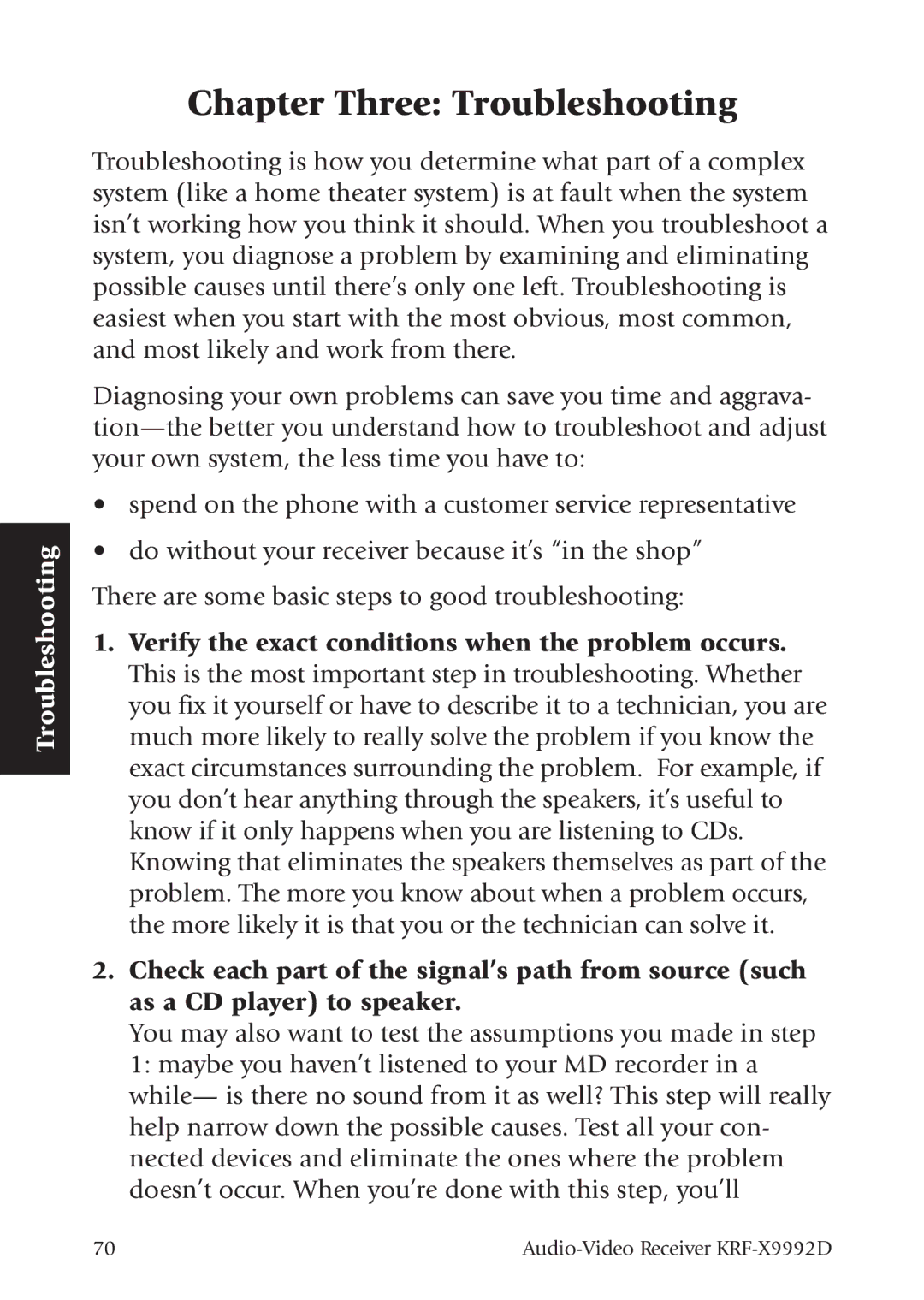 Kenwood KRF-X9992D manual Chapter Three Troubleshooting 