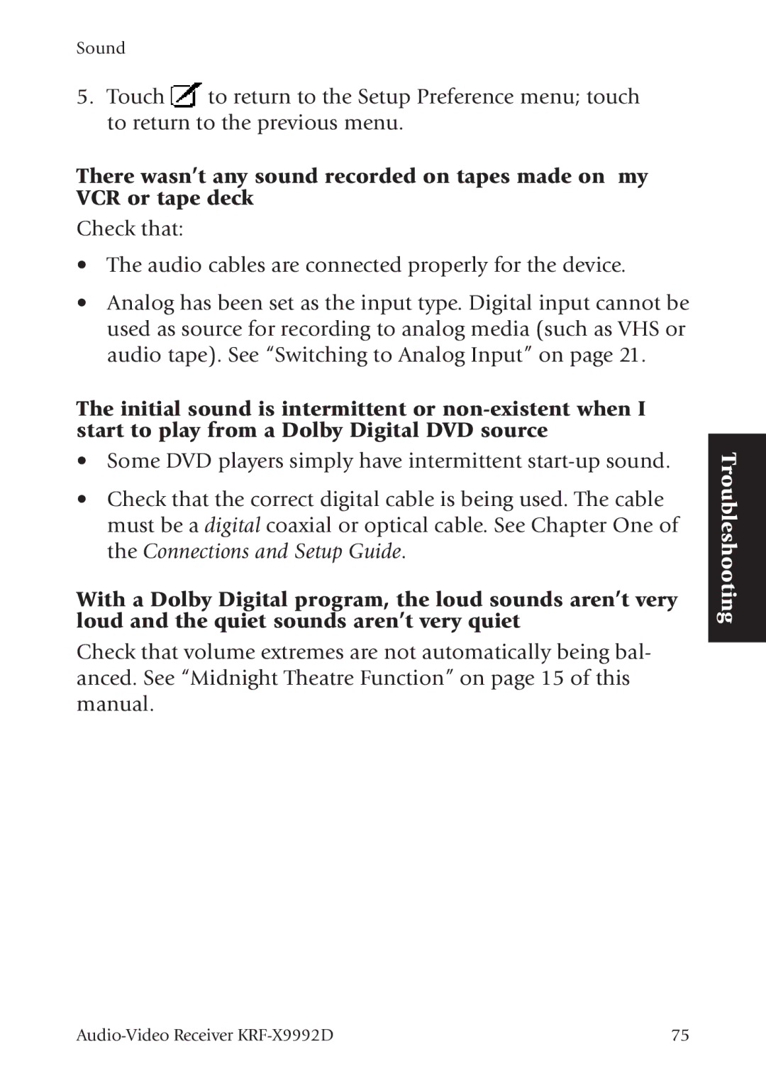 Kenwood KRF-X9992D manual Troubleshooting 