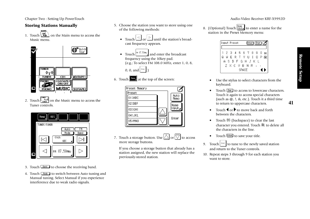 Kenwood KRF-X9992D manual Storing Stations Manually 