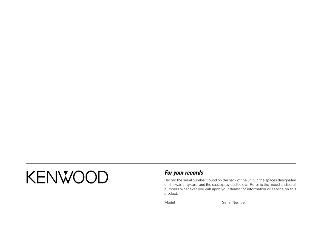 Kenwood KRF-X9992D manual For your records 