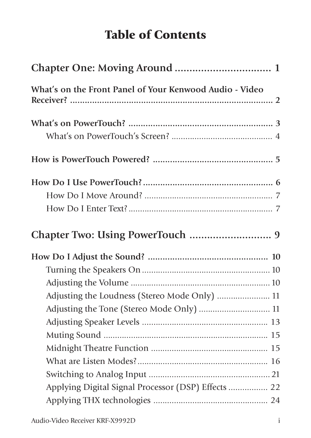 Kenwood KRF-X9992D manual Table of Contents 