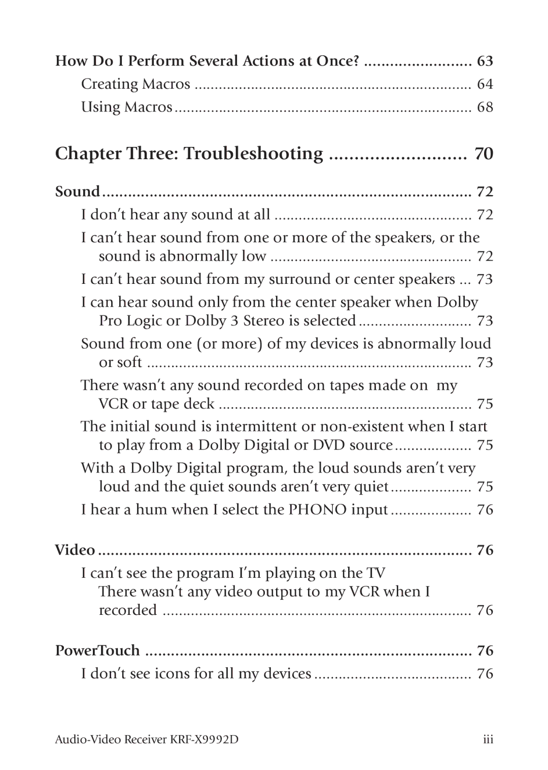 Kenwood KRF-X9992D Chapter Three Troubleshooting, How Do I Perform Several Actions at Once?, Sound, Video, PowerTouch 