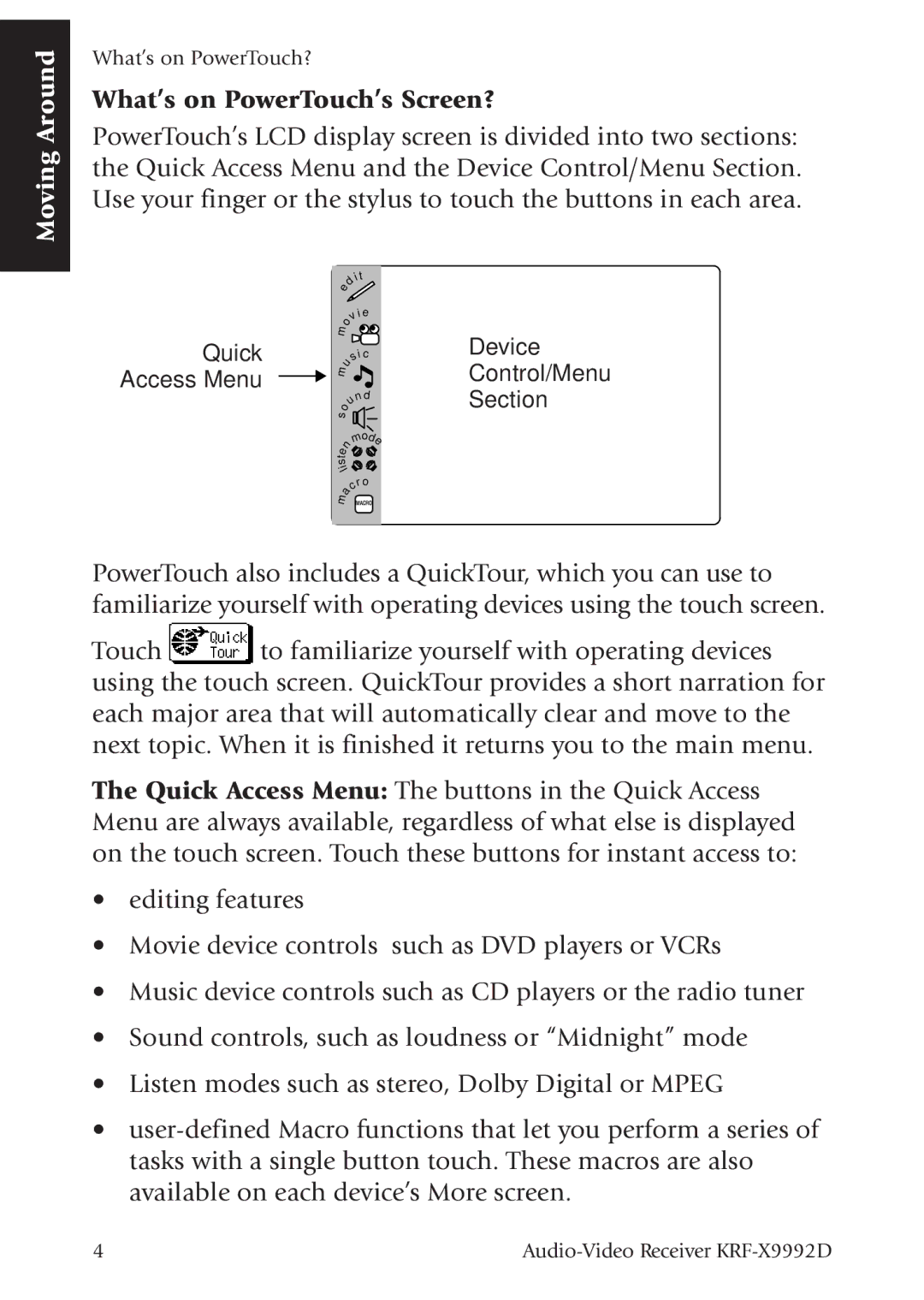 Kenwood KRF-X9992D manual What’s on PowerTouch’s Screen? 