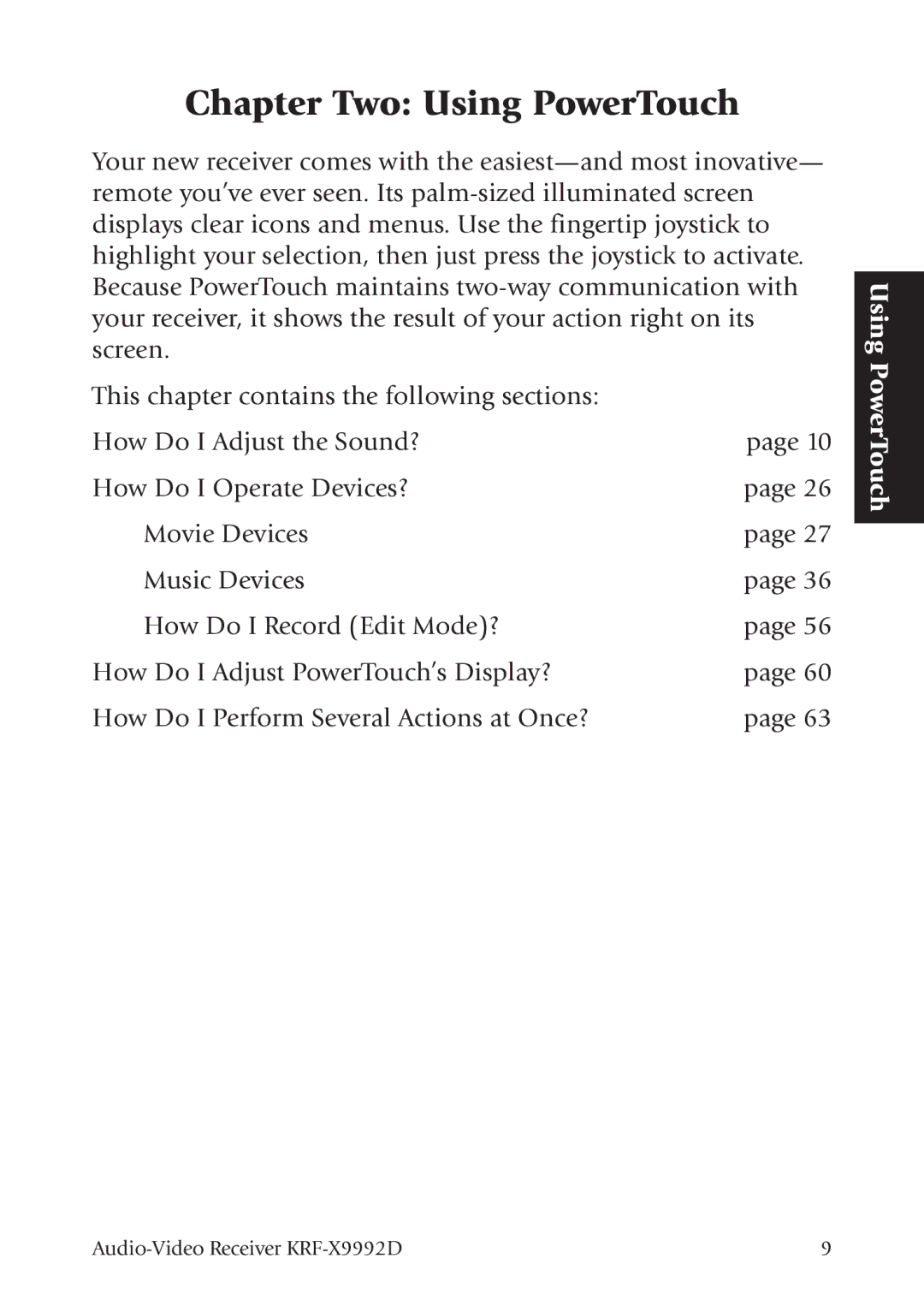 Kenwood KRF-X9992D manual Chapter Two Using PowerTouch 