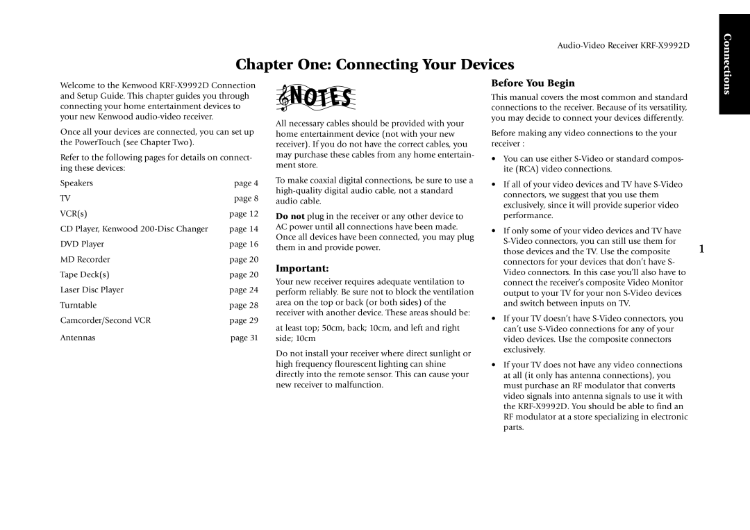 Kenwood KRF-X9992D manual Chapter One Connecting Your Devices, Before You Begin 