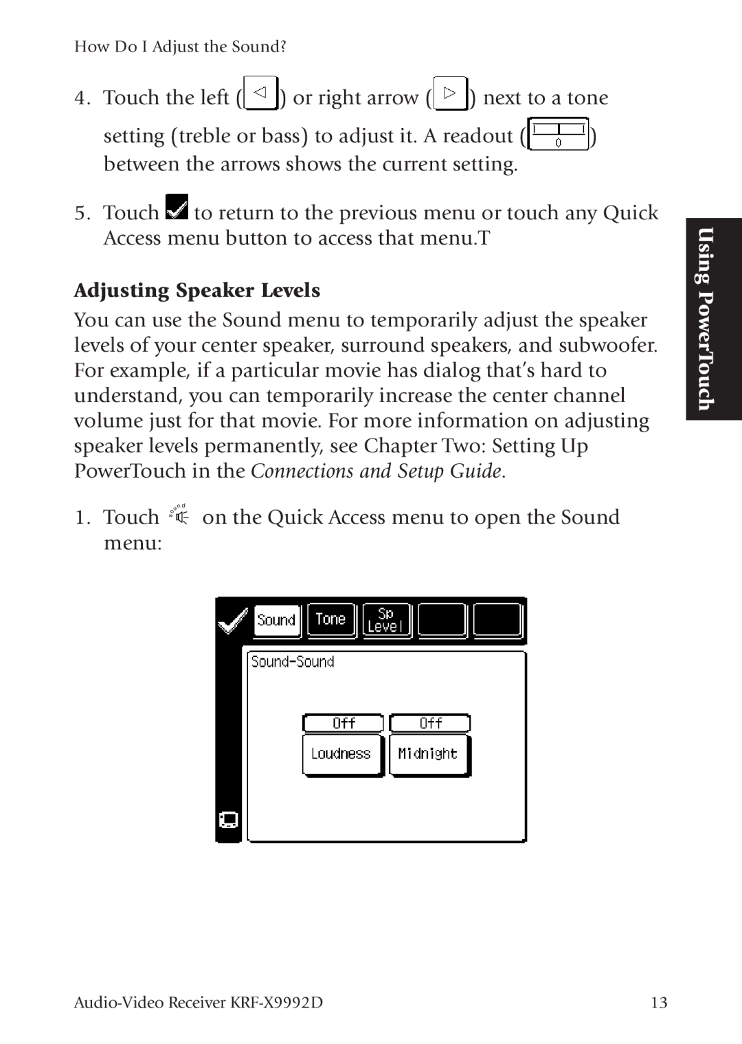 Kenwood KRF-X9992D manual Adjusting Speaker Levels 