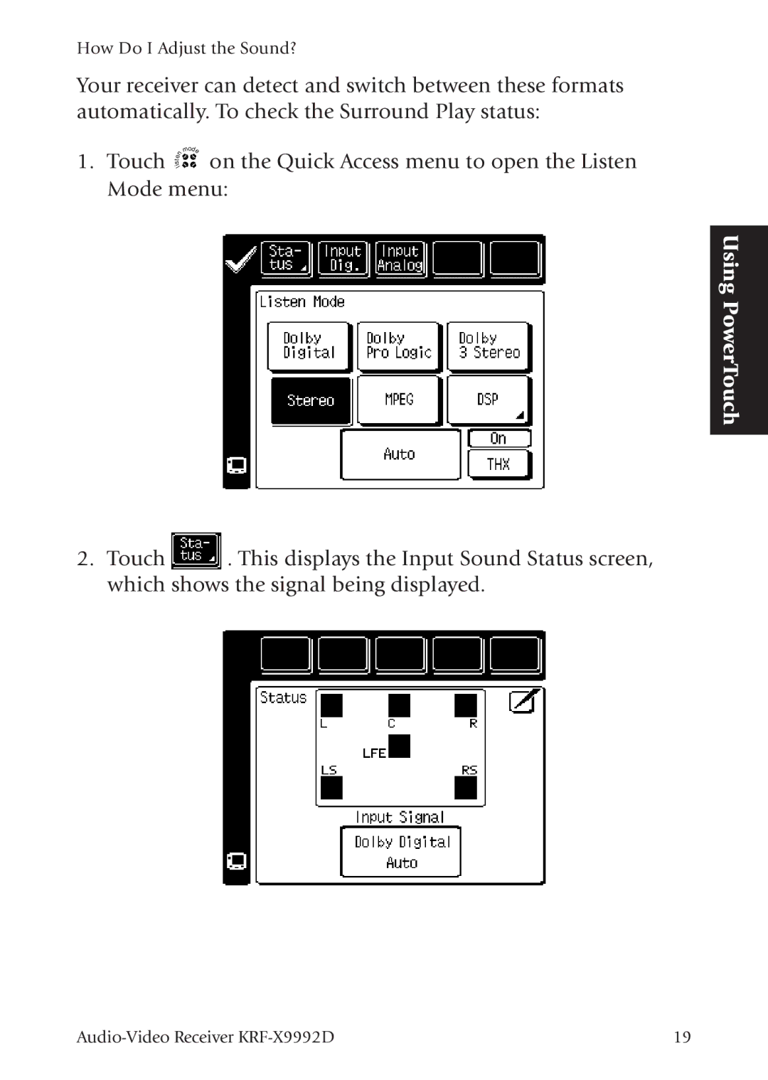 Kenwood KRF-X9992D manual Using PowerTouch 