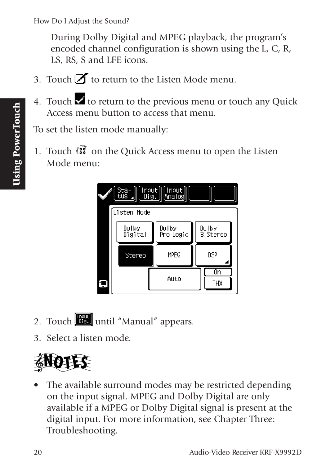 Kenwood KRF-X9992D manual Using PowerTouch 