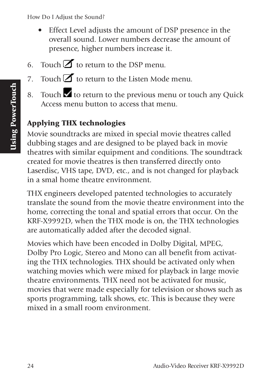 Kenwood KRF-X9992D manual Applying THX technologies 