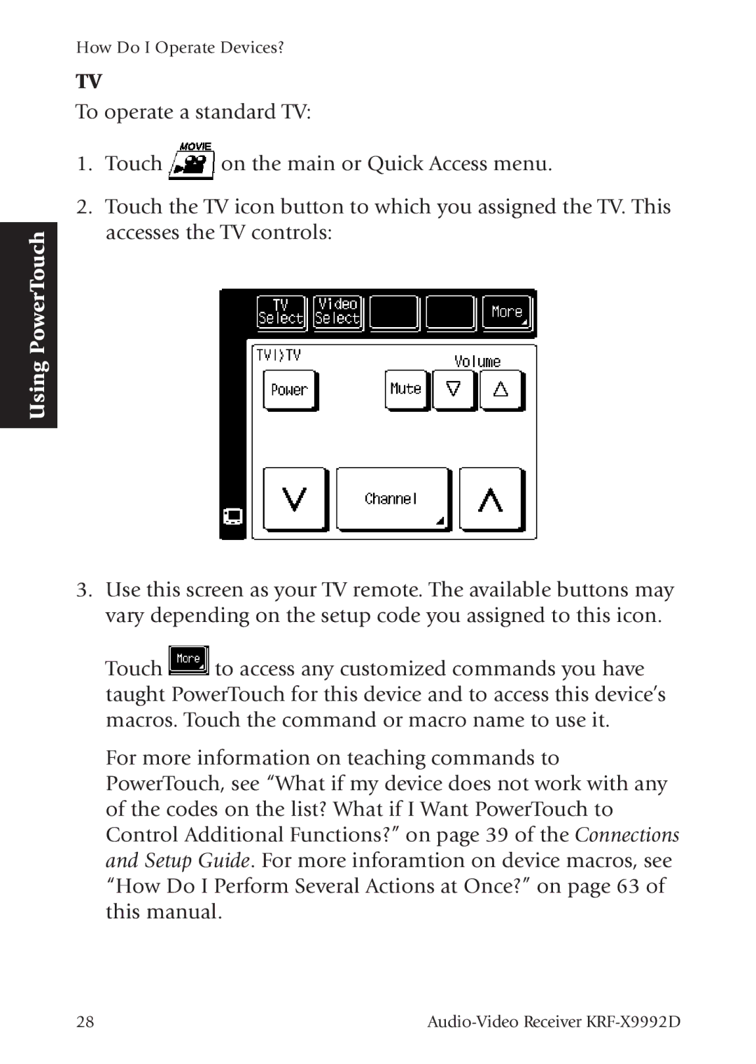 Kenwood KRF-X9992D manual Using PowerTouch 