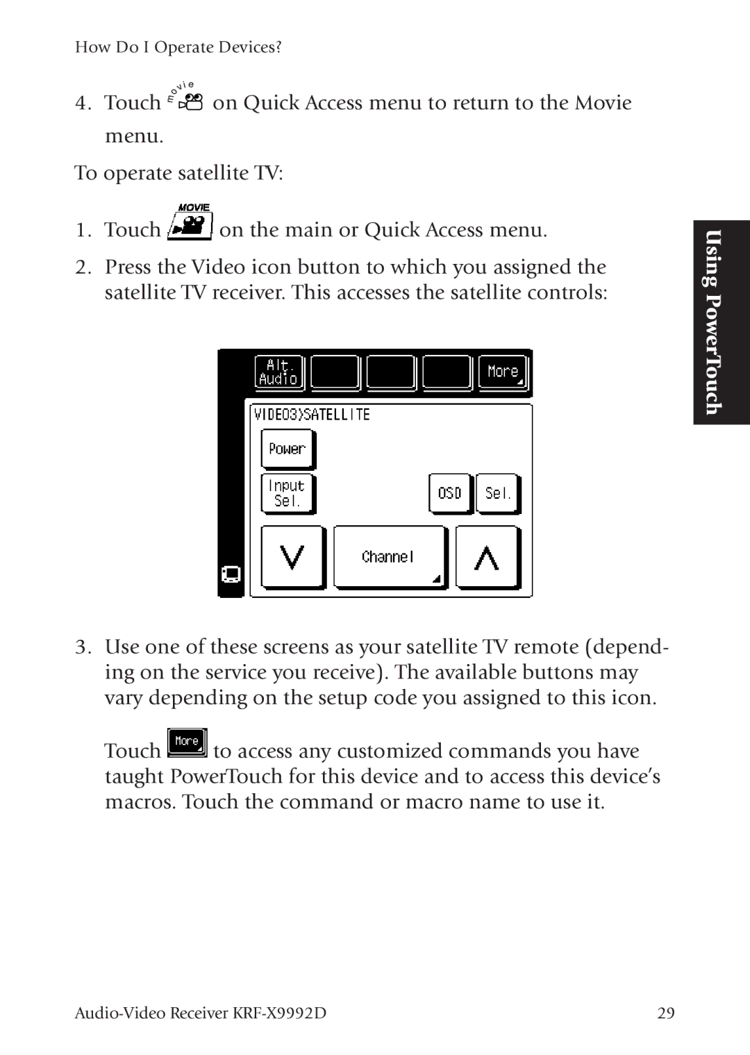 Kenwood KRF-X9992D manual Using PowerTouch 