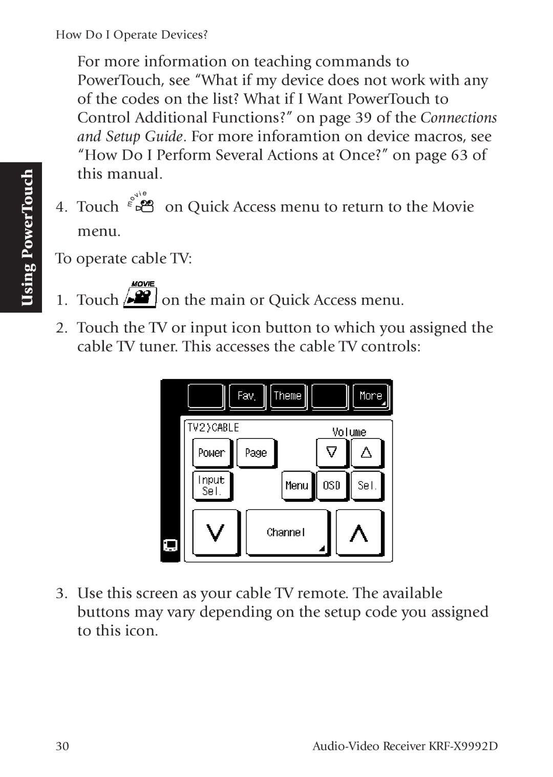 Kenwood KRF-X9992D manual Using PowerTouch 