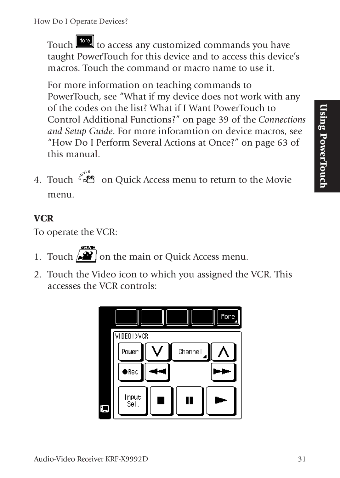 Kenwood KRF-X9992D manual Vcr 