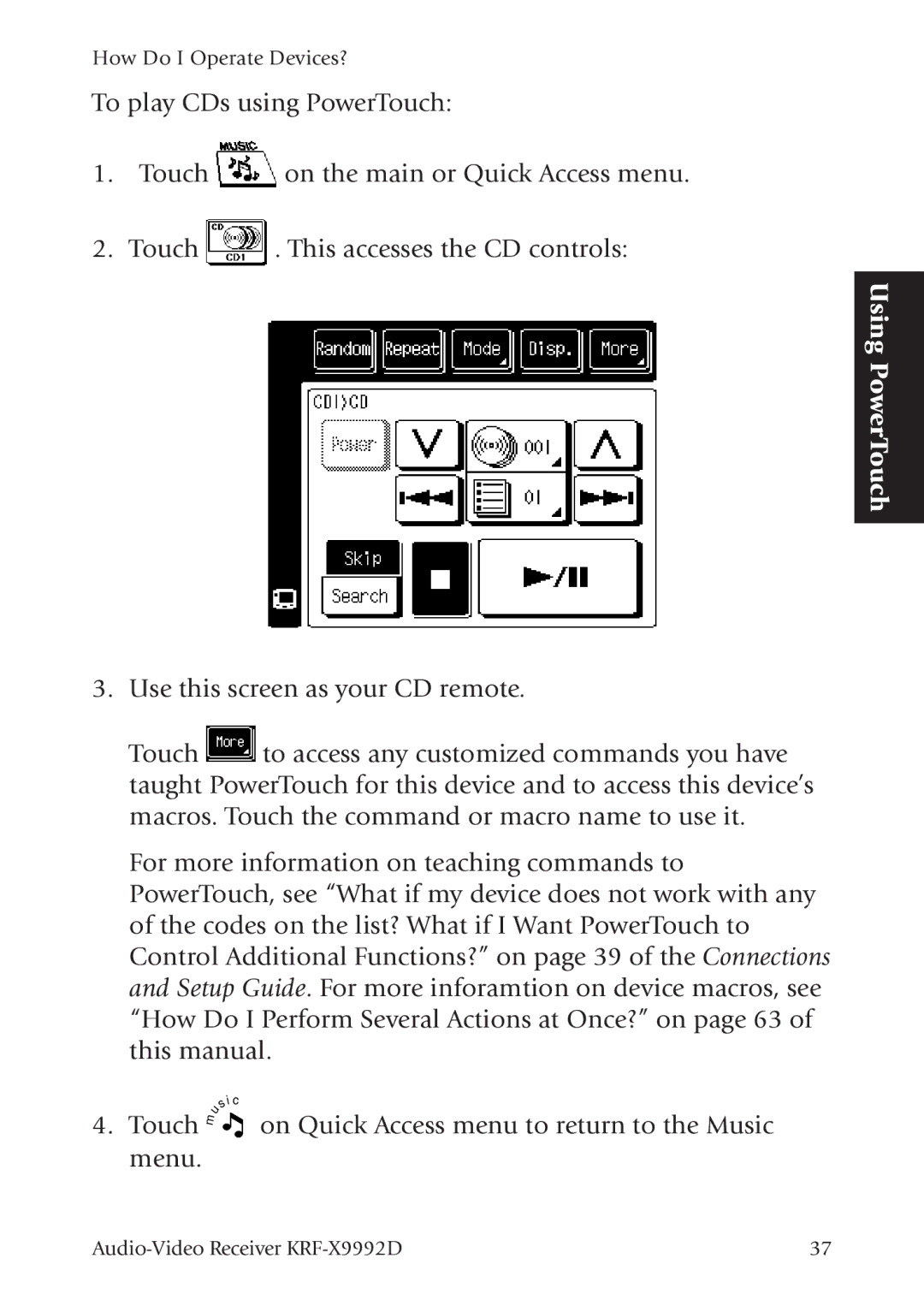 Kenwood KRF-X9992D manual Using PowerTouch 