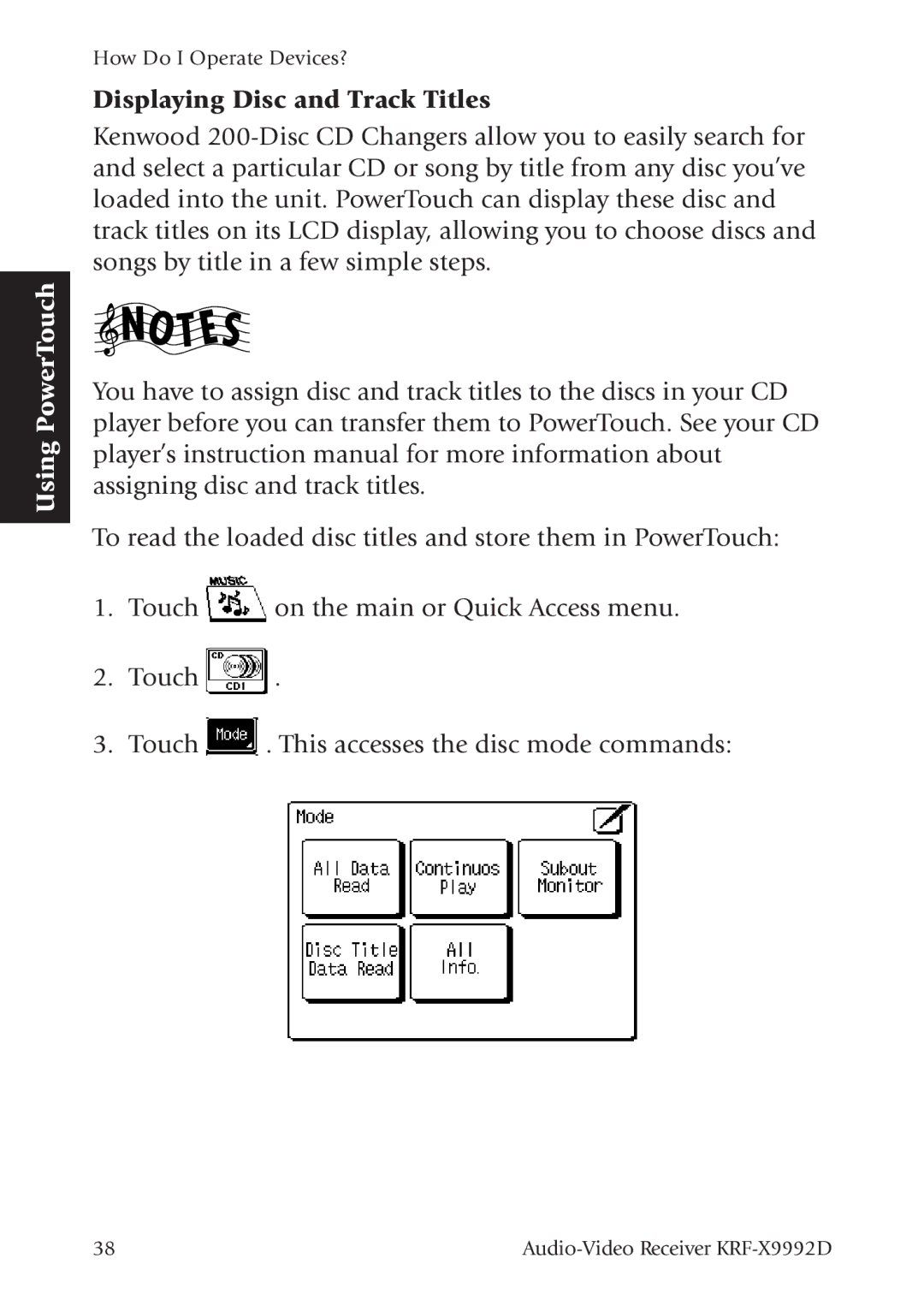 Kenwood KRF-X9992D manual Displaying Disc and Track Titles 