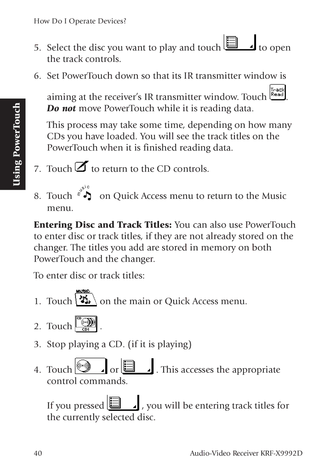 Kenwood KRF-X9992D manual Using PowerTouch 