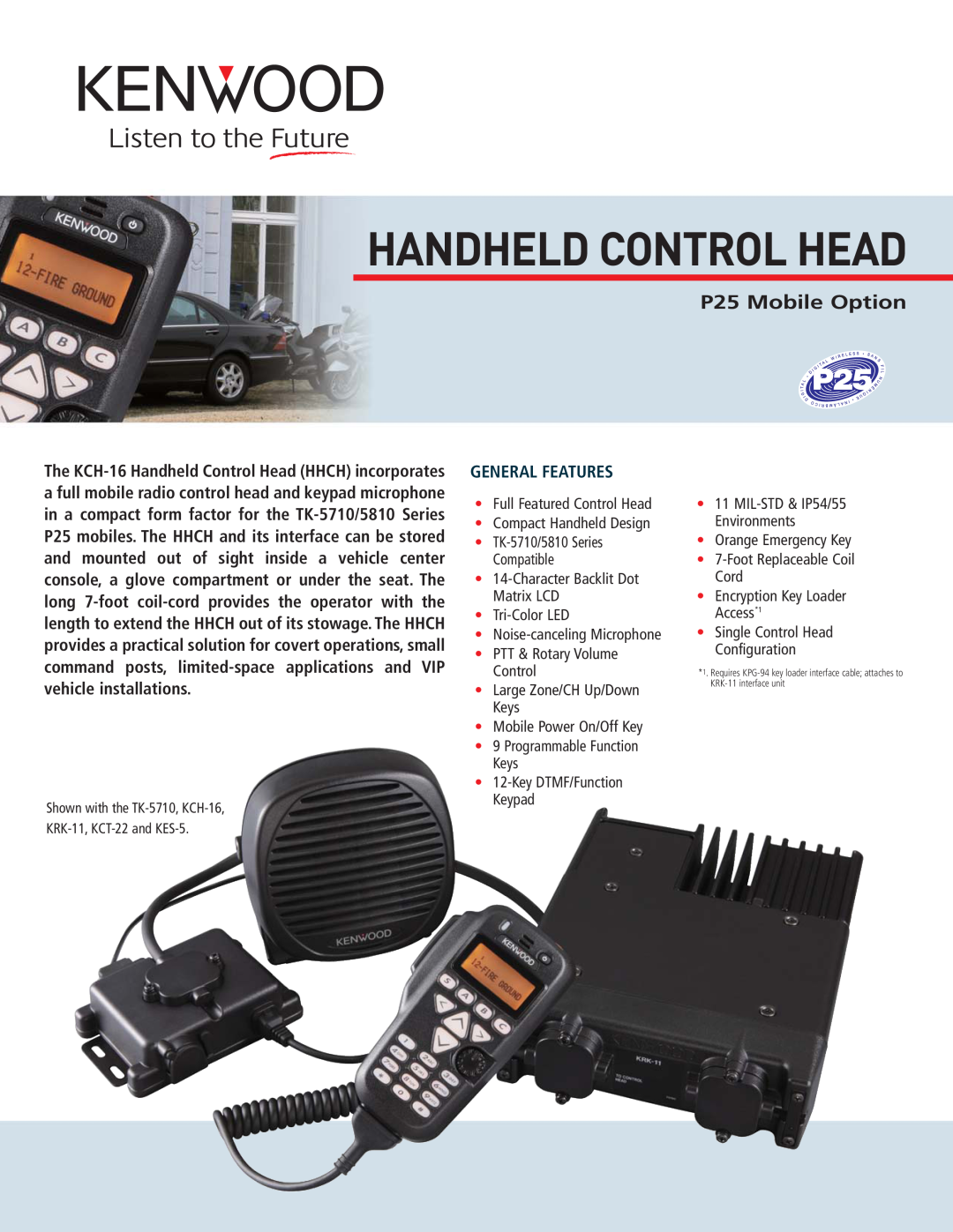 Kenwood TK-5710, KRK-11 manual Handheld Control Head, P25 Mobile Option, General Features, Programmable Function Keys 