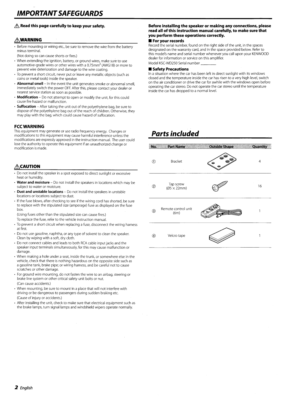 Kenwood KSC-WD250 manual 