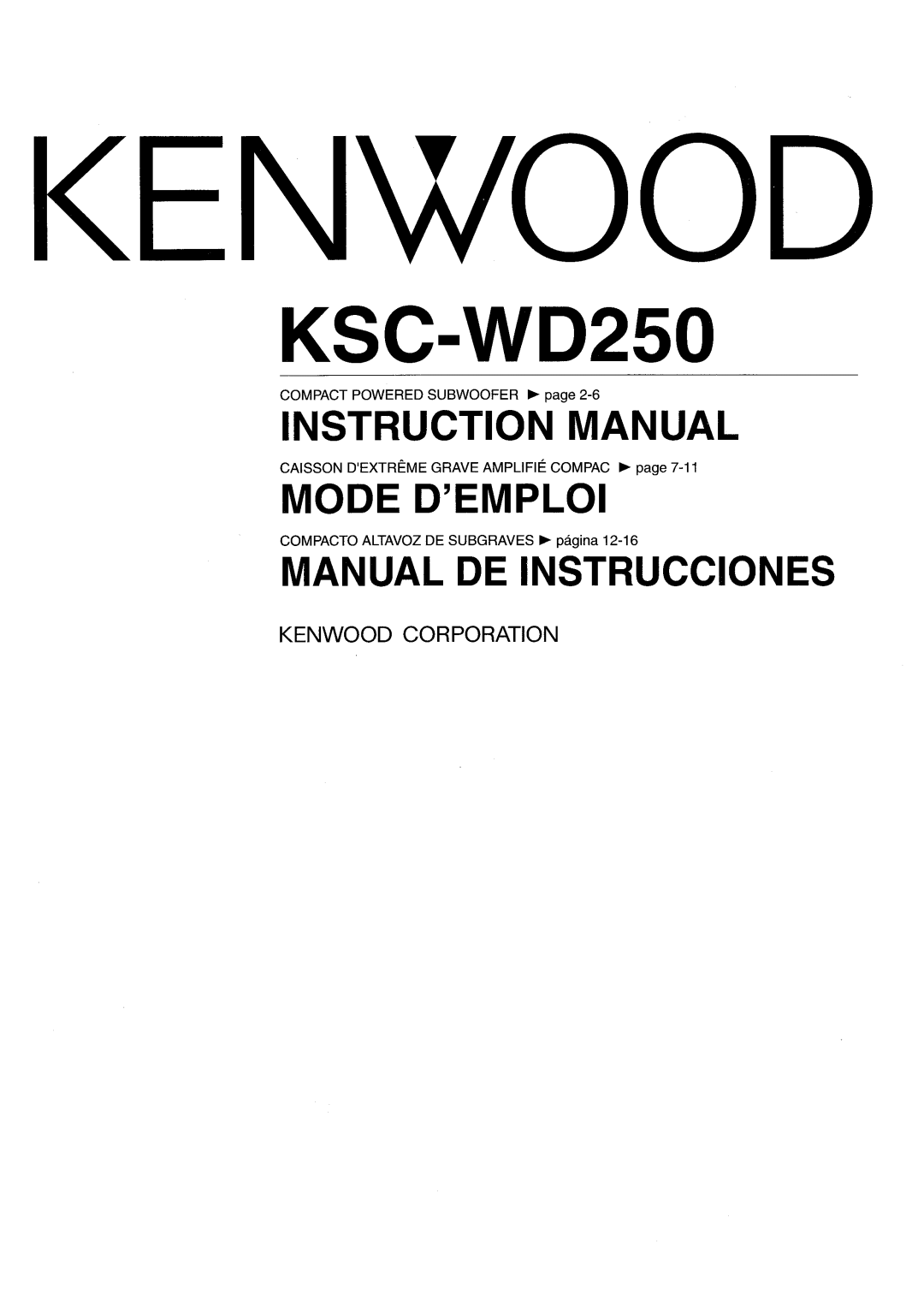 Kenwood KSC-WD250 manual 
