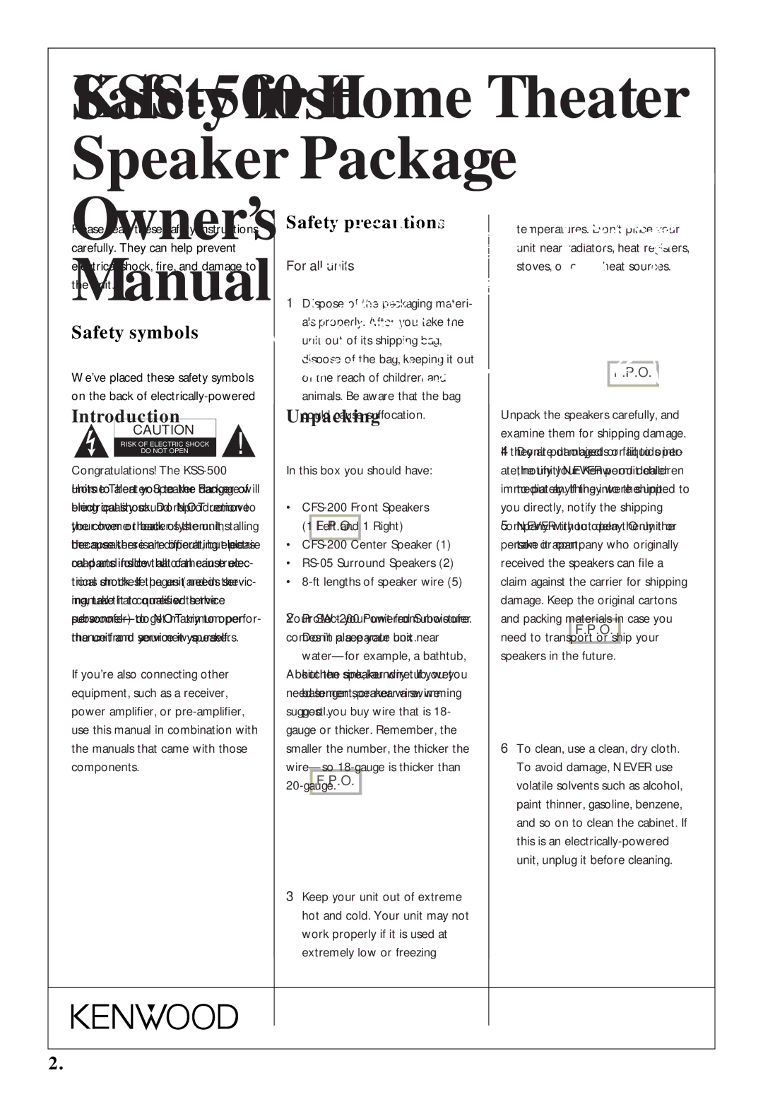 Kenwood KSS-500 owner manual Safety ﬁrst, Safety symbols, Safety precautions, For all units 