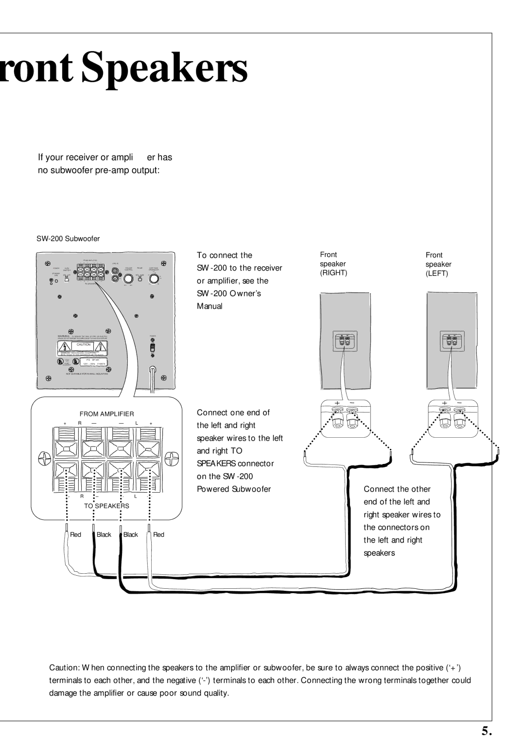 Kenwood KSS-500 owner manual Ront Speakers, If your receiver or ampliﬁer has No subwoofer pre-amp output 