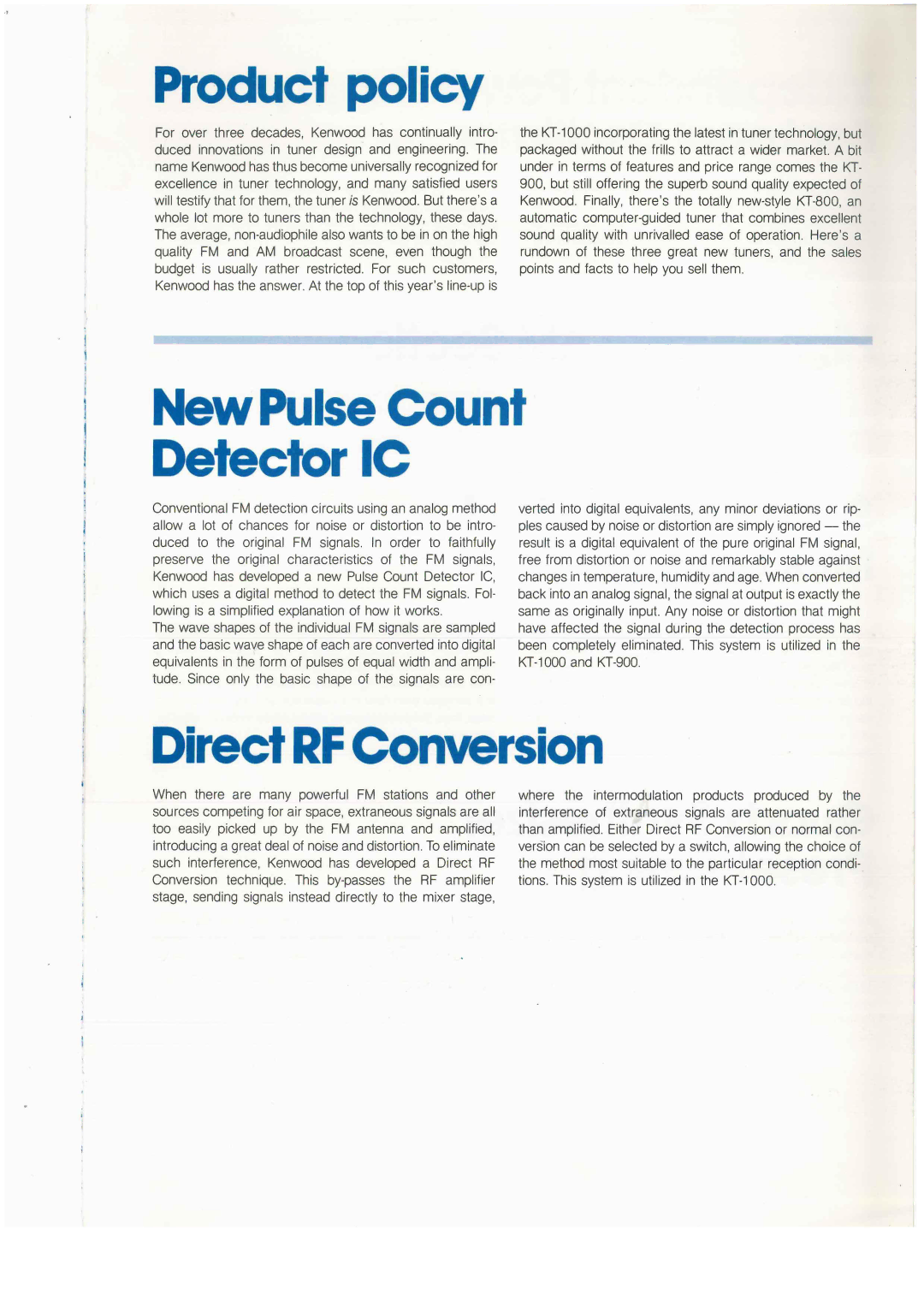 Kenwood KT-1000 manual Direct RF Conversion, New Pulse Count Detector IC 