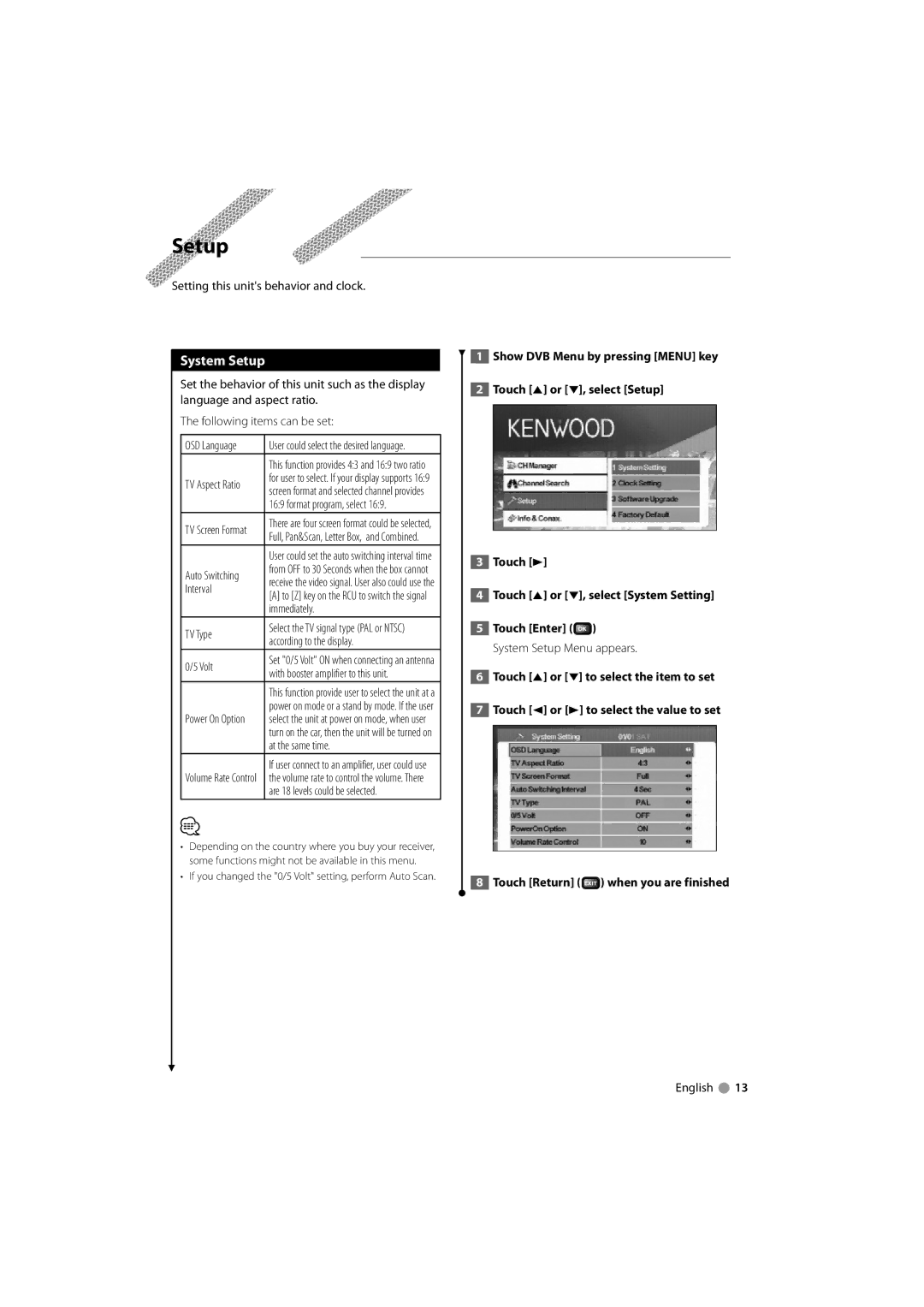 Kenwood KTC-D500E instruction manual System Setup 