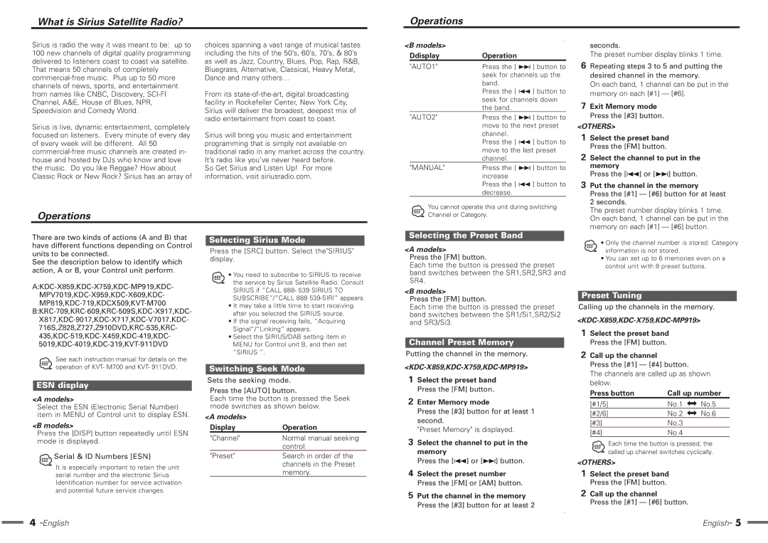 Kenwood KTC-SR901 instruction manual What is Sirius Satellite Radio? Operations 