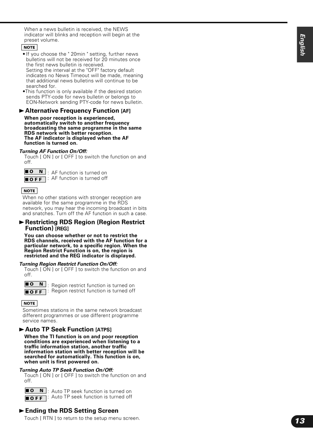 Kenwood KVC-1000 instruction manual Alternative Frequency Function AF, Restricting RDS Region Region Restrict Function REG 