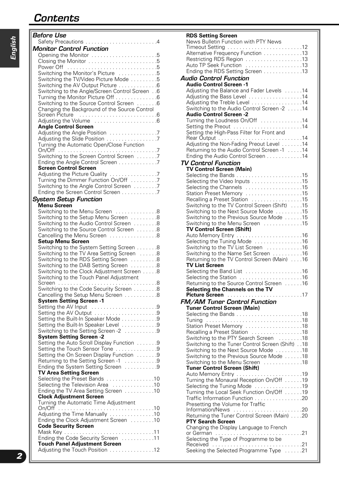 Kenwood KVC-1000 instruction manual Contents 