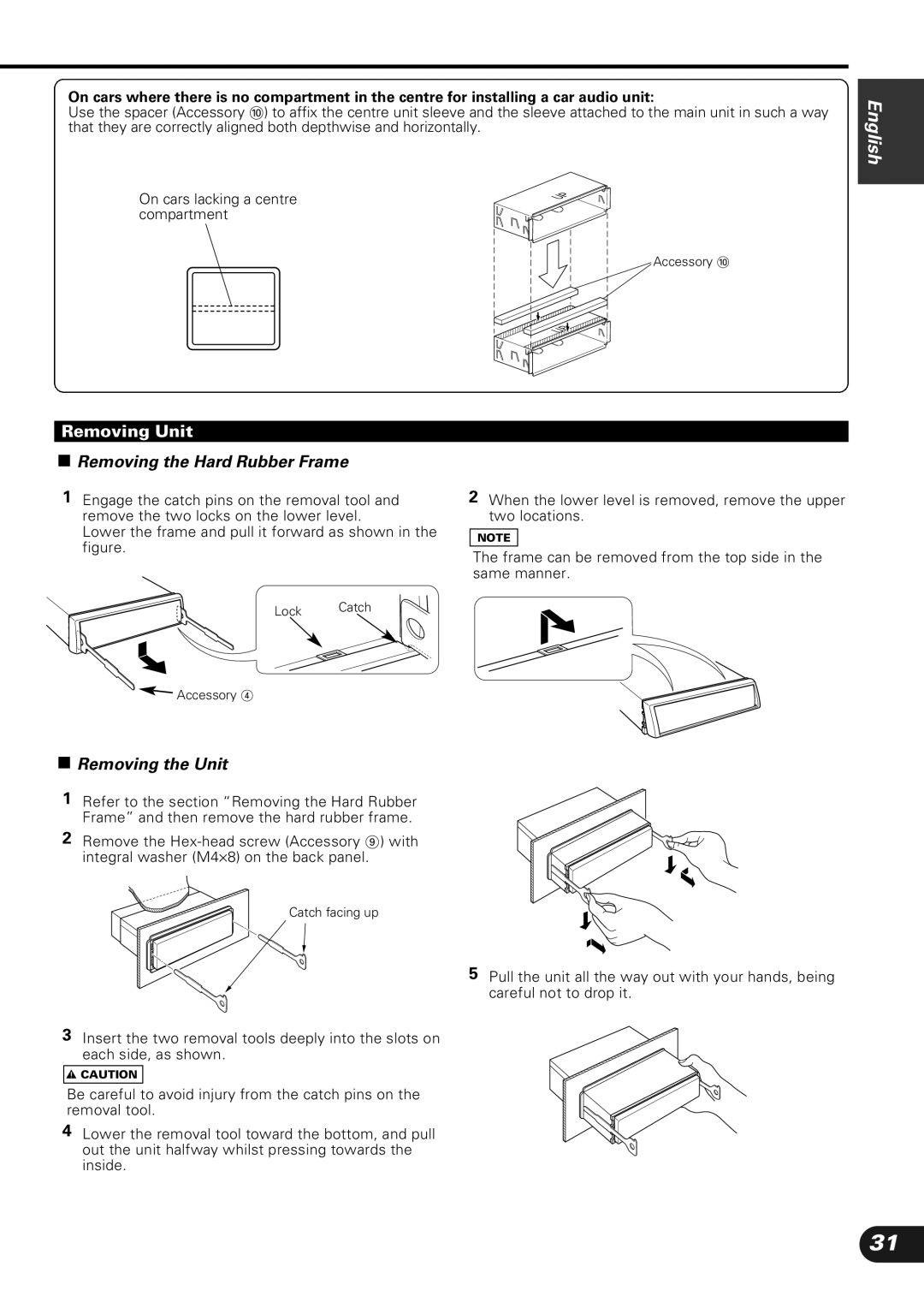 Kenwood KVC-1000 instruction manual Removing the Hard Rubber Frame 