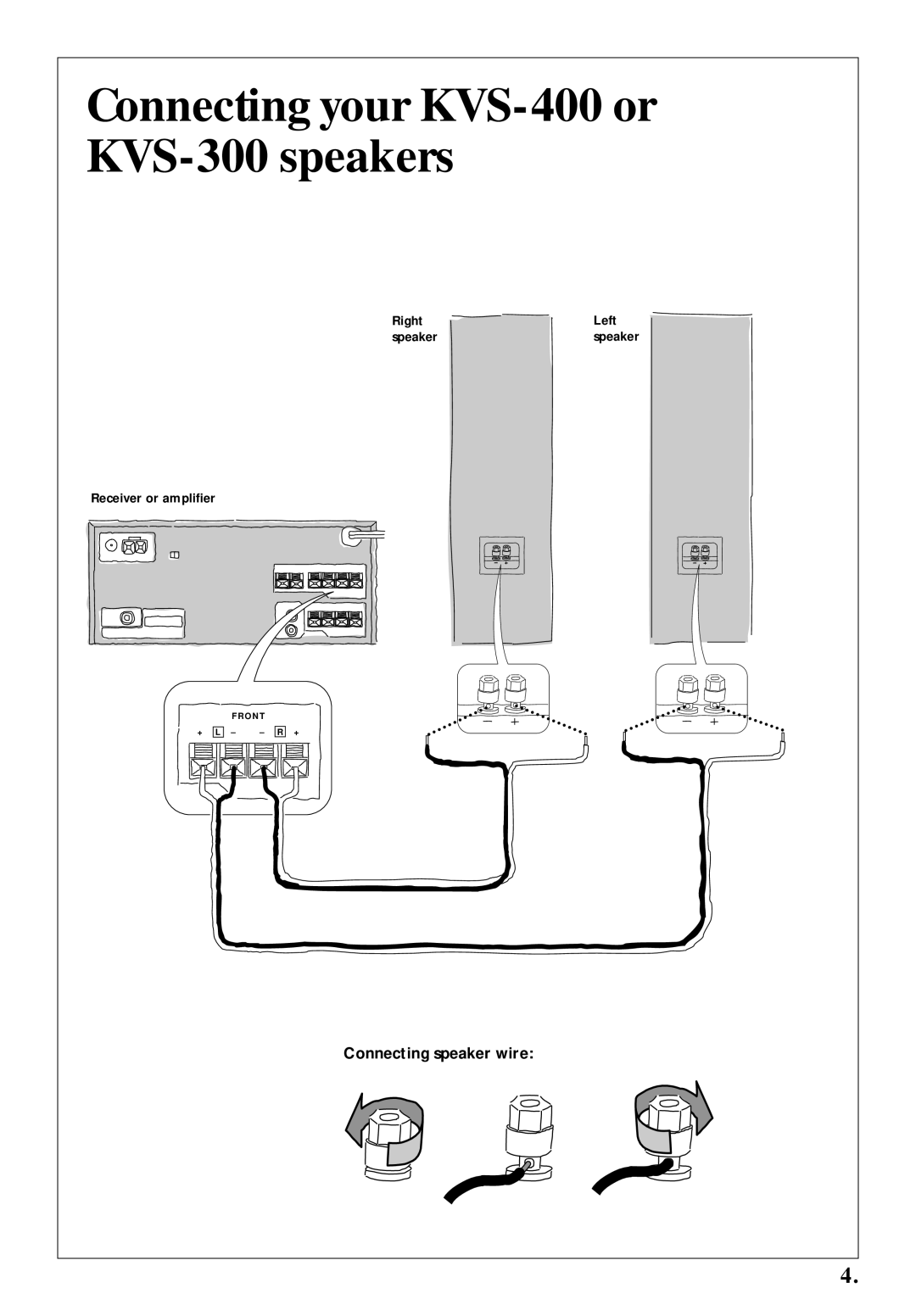 Kenwood KVS-200, KVS-400, KVS-300 warranty Connecting speaker wire 