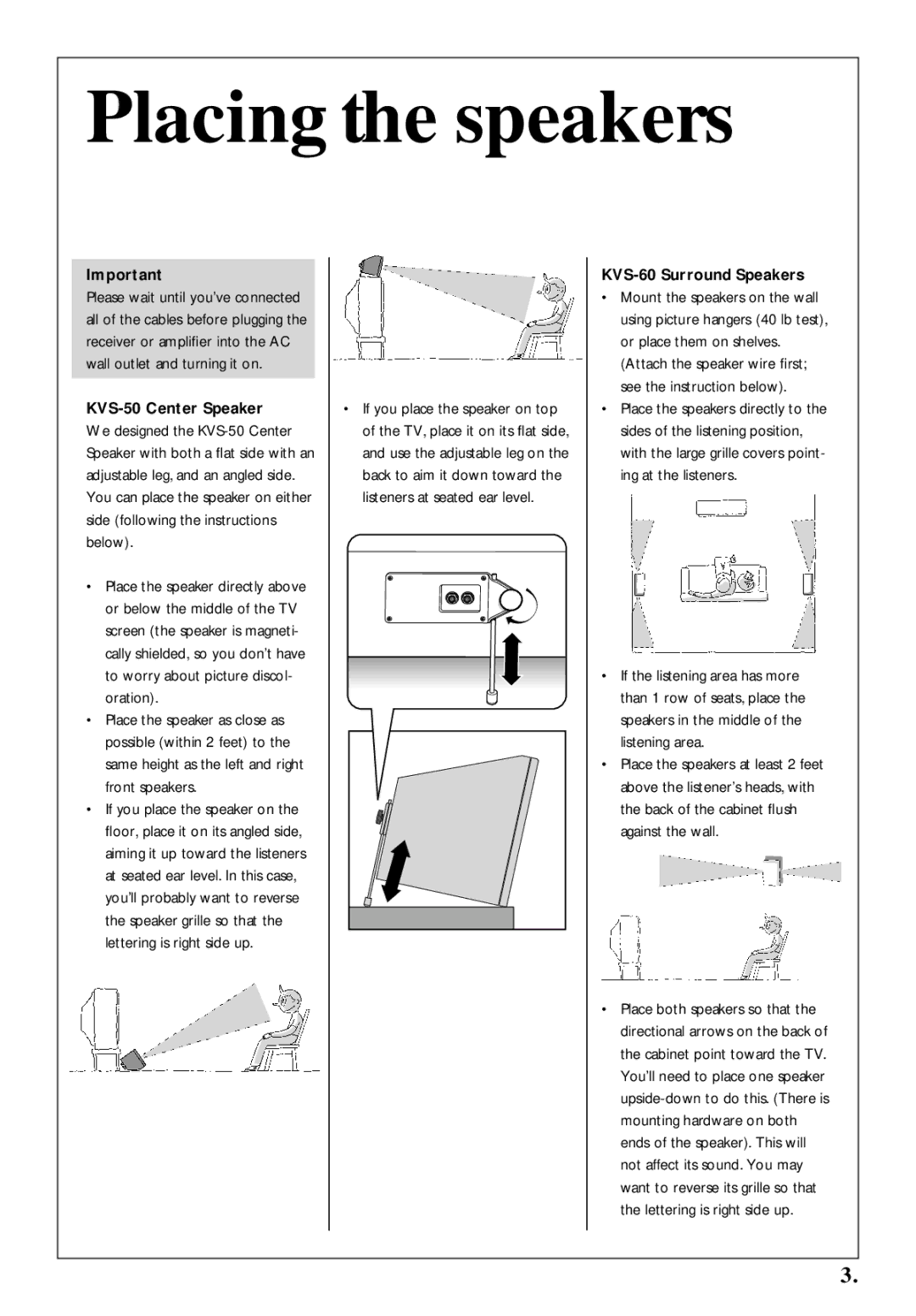 Kenwood KVS-50 warranty Placing the speakers, KVS-60 Surround Speakers 