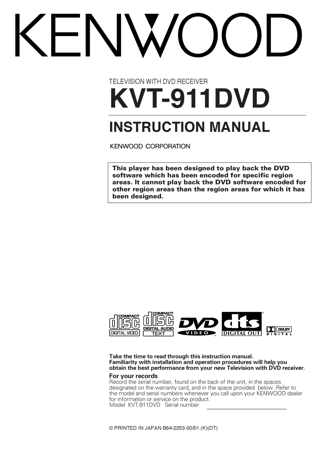 Kenwood KVT-911DVD instruction manual 