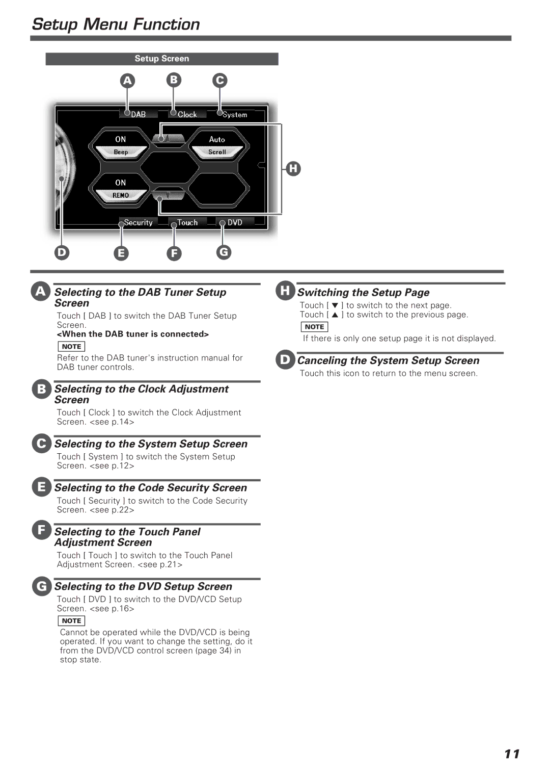 Kenwood KVT-911DVD instruction manual Setup Menu Function 