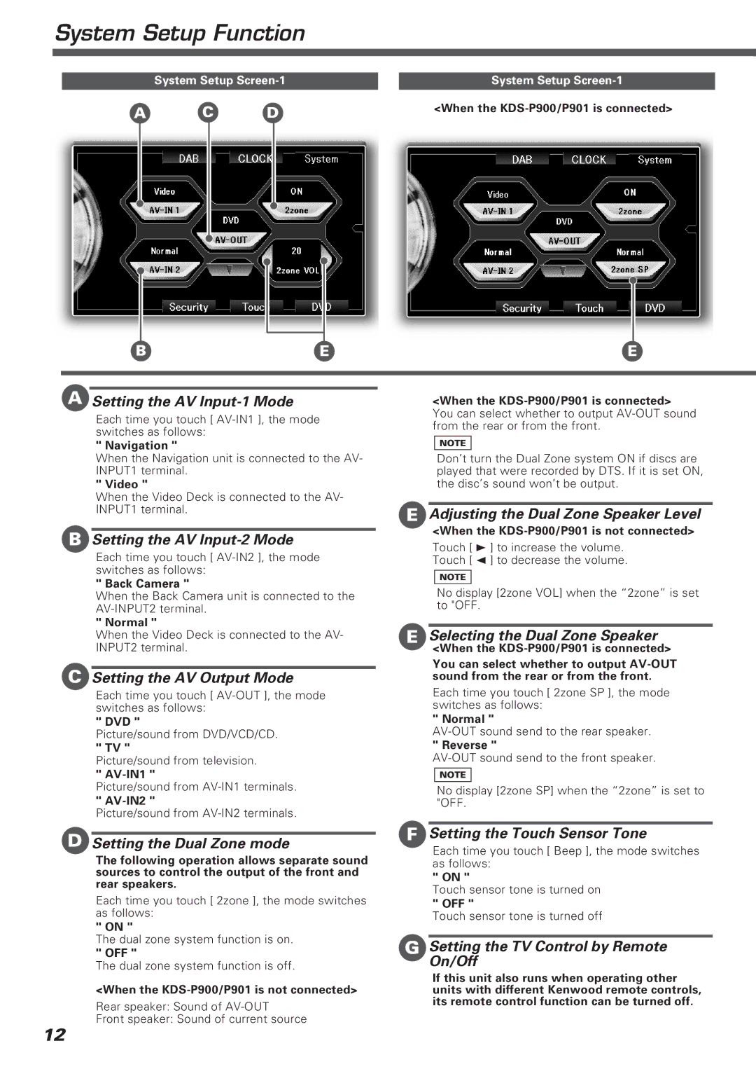 Kenwood KVT-911DVD instruction manual System Setup Function 