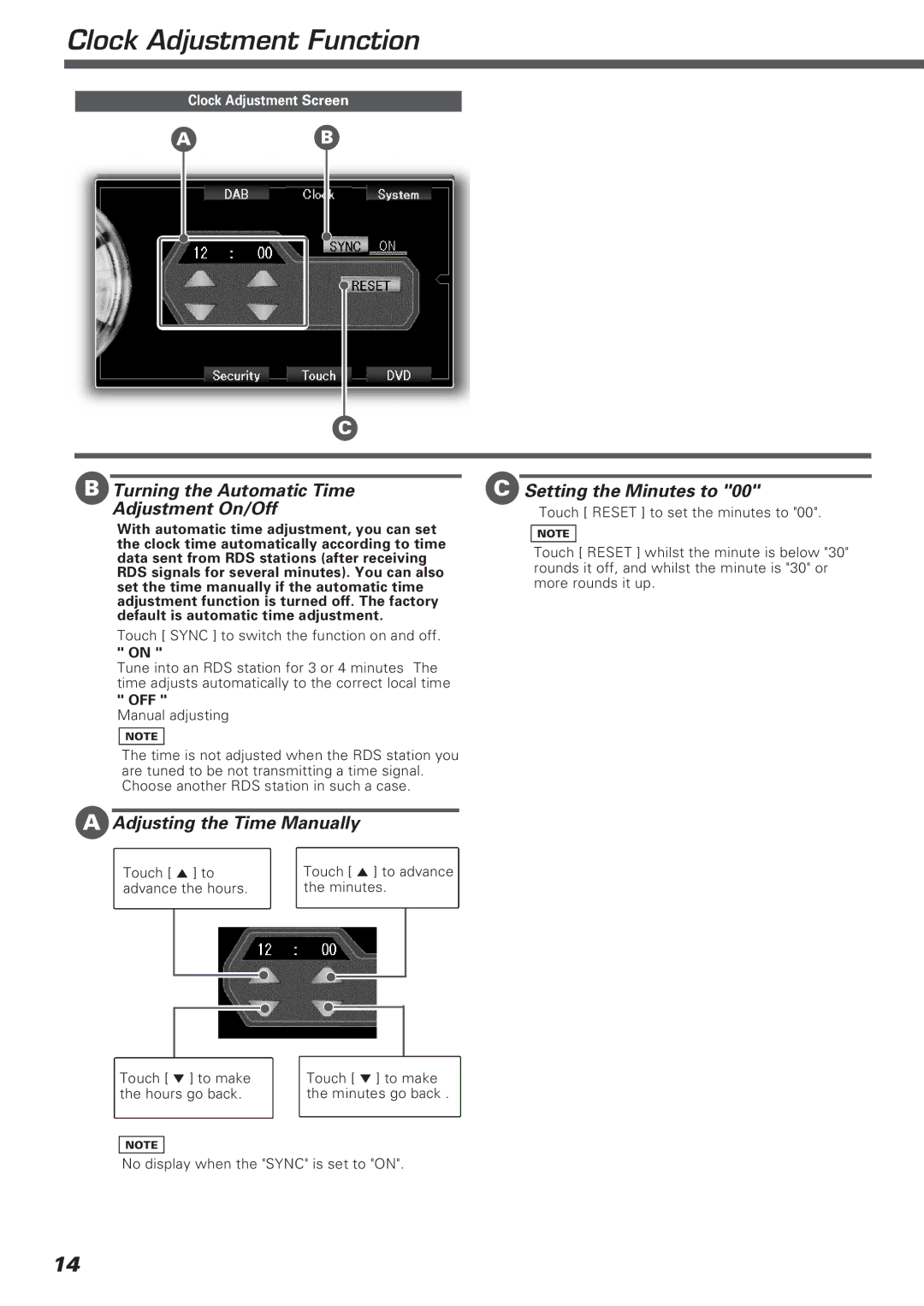 Kenwood KVT-911DVD Clock Adjustment Function, Adjusting the Time Manually, Data sent from RDS stations after receiving 