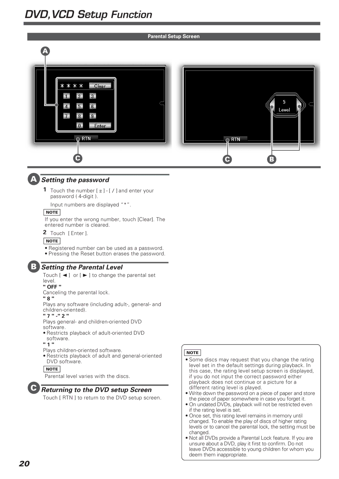 Kenwood KVT-911DVD instruction manual Setting the password, Setting the Parental Level 