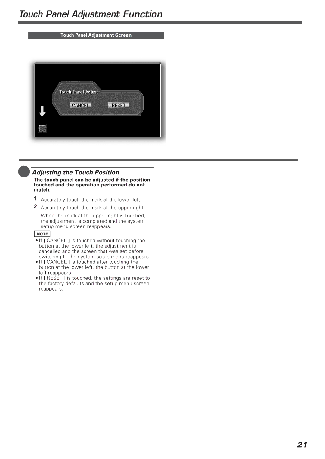 Kenwood KVT-911DVD instruction manual Touch Panel Adjustment Function, Adjusting the Touch Position 